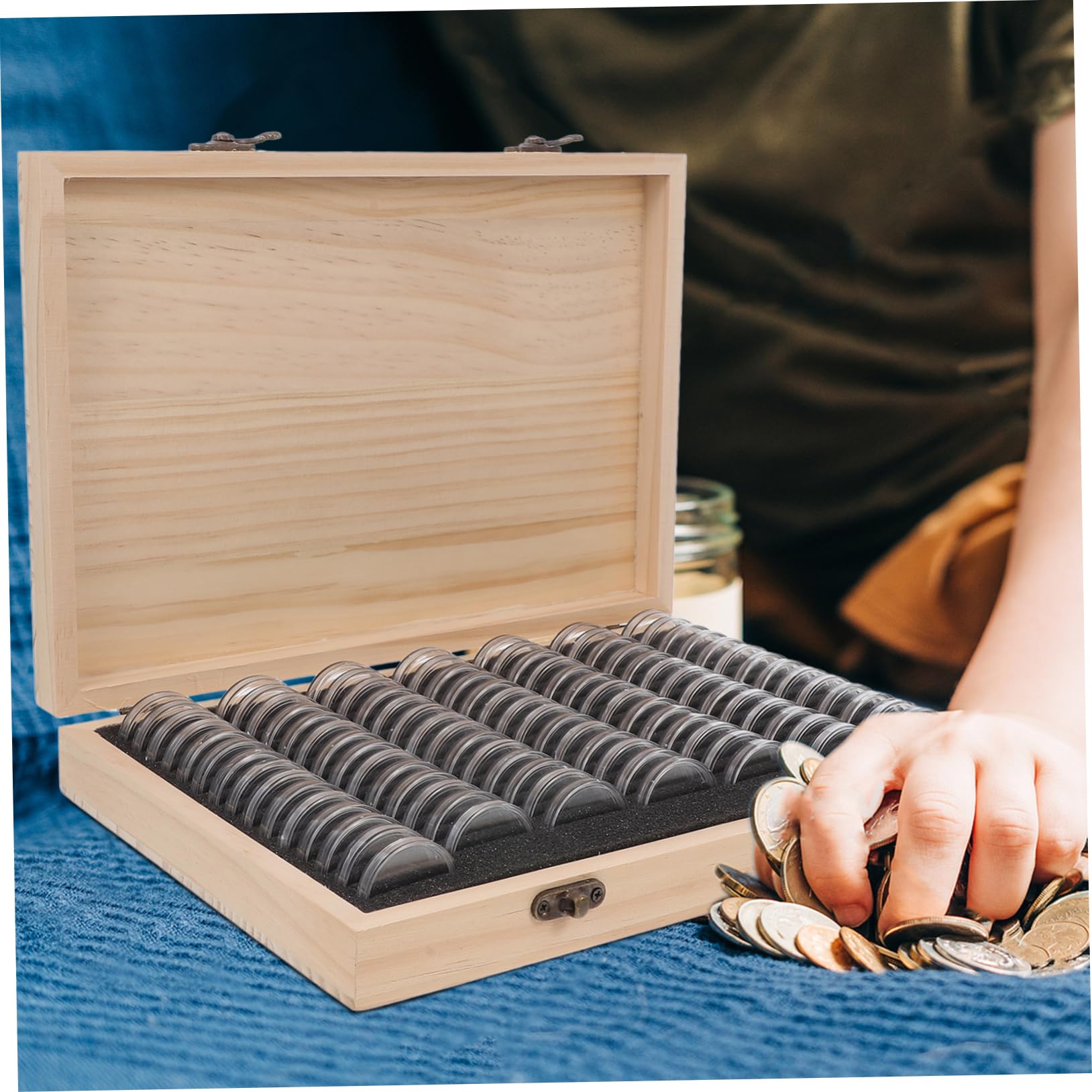 Angoily Caja De Almacenamiento De Monedas De Madera Estuche para Colección De Monedas Estantería