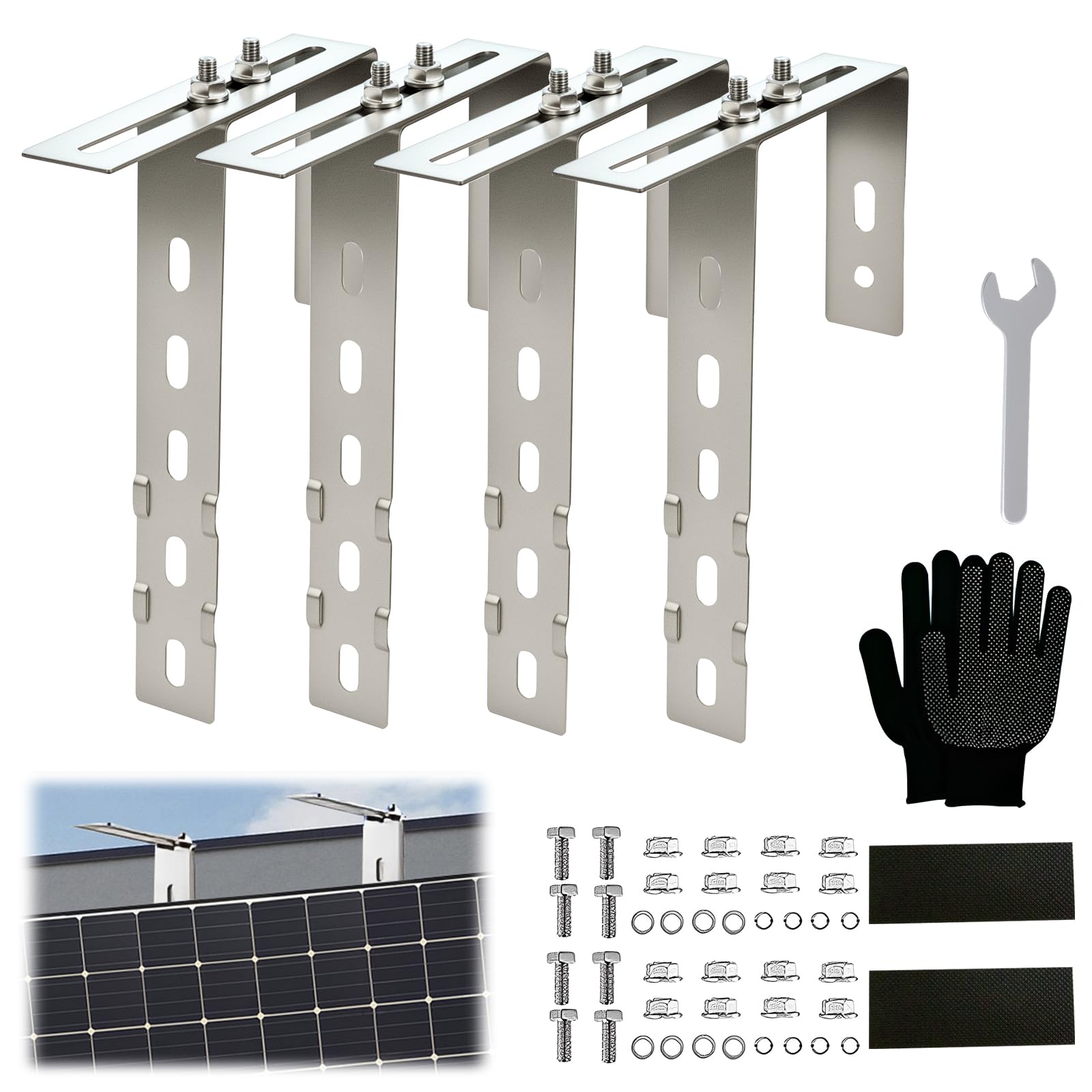 Soporte Placas Solares, 6-18cm Ajustables Sin Taladro, Soportes Para Módulos Fotovoltaicos, Kit Placas Solares Adecuado Para Barandillas de Balcón y Techos Planos
