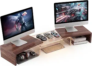 High-Clarity Dual Monitor Riser, Acrylic Desk Organizer with Keyboard Storage