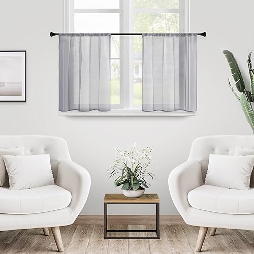 Cortinas transparentes de MRTREES, cubren media ventana, para cocina, baño, cafetería, cortinas cortas, transparentes, cortinas transparentes que