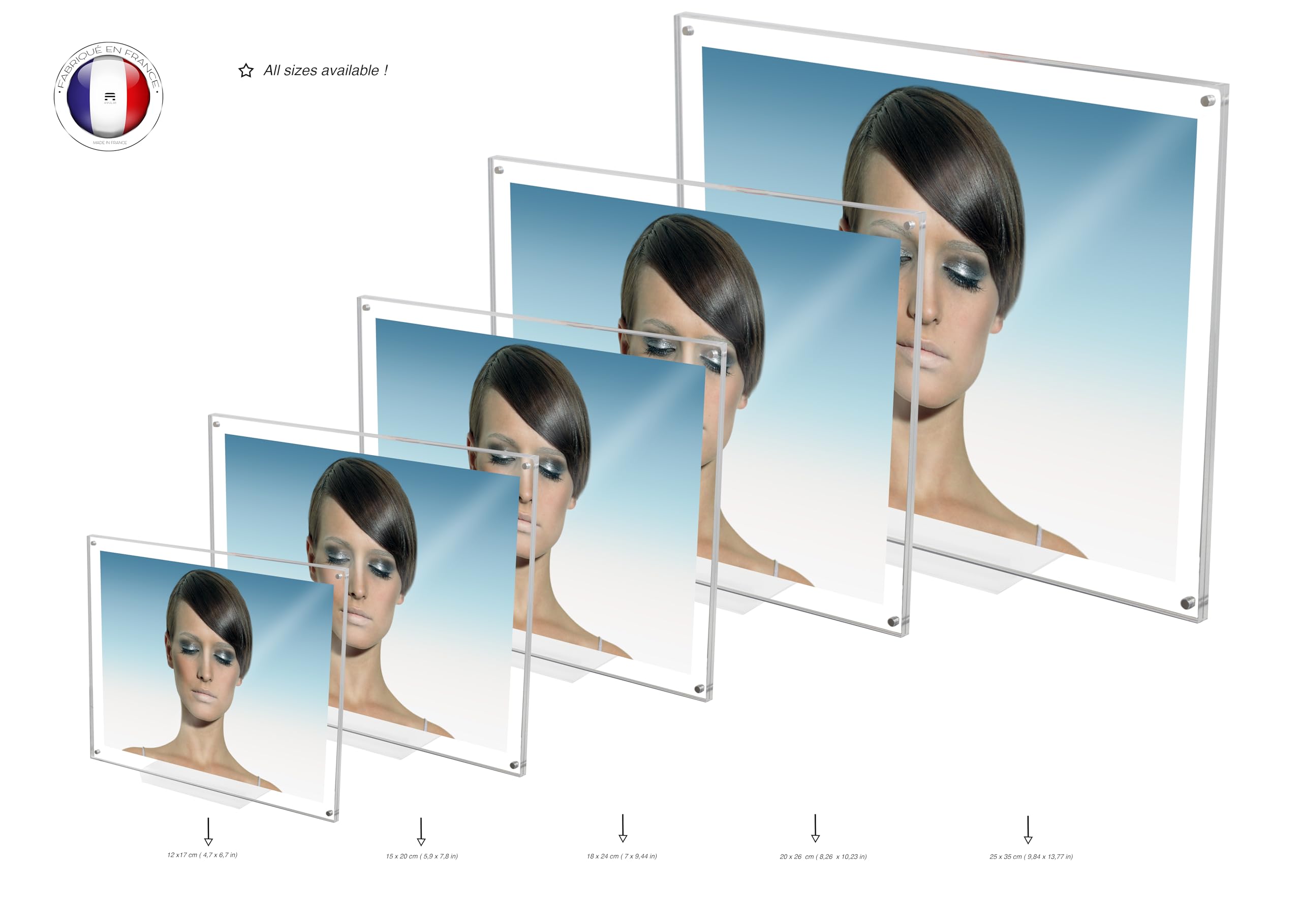Cornice portafoto in plexiglass, cornice trasparente magnetica decorativa con base, 25 x 35 cm