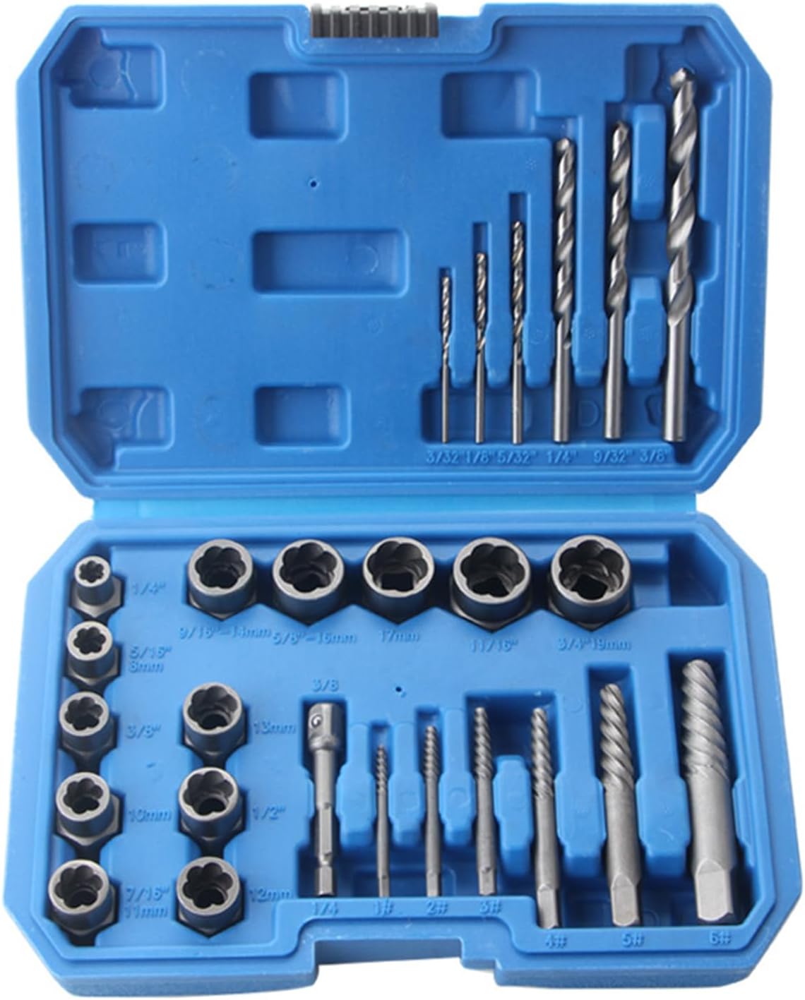 26-Piece Screw/Fastener Extractor Set - Premium Screw Extractor Set for Removing Damaged Rusted Bolts, Nuts & Screws with Carrying Box/Cover