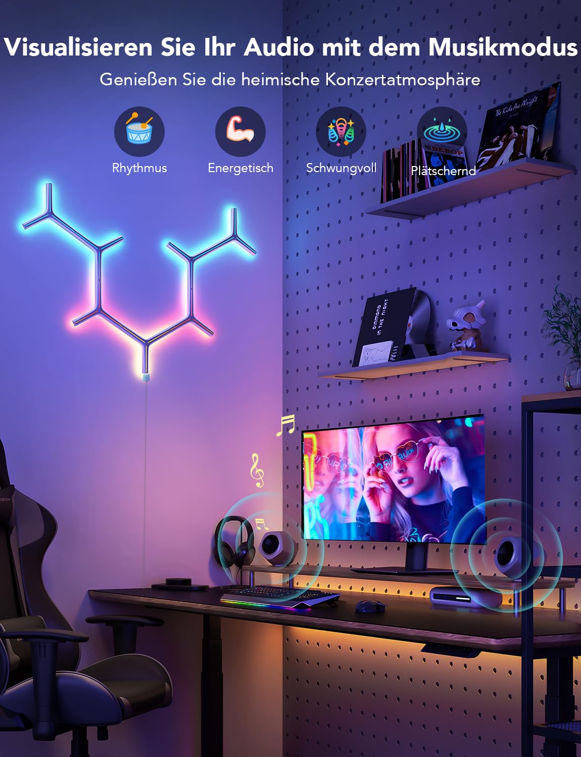 Govee Glide Y Lights, RGBIC LED Gaming Lights, 7er Pack | Smart Home DIY Kreative Deko Lights mit Musik Sync & 40+ Szenenmodi, Wi-Fi Wandleuchten für Wohnen, Schlafzimmer