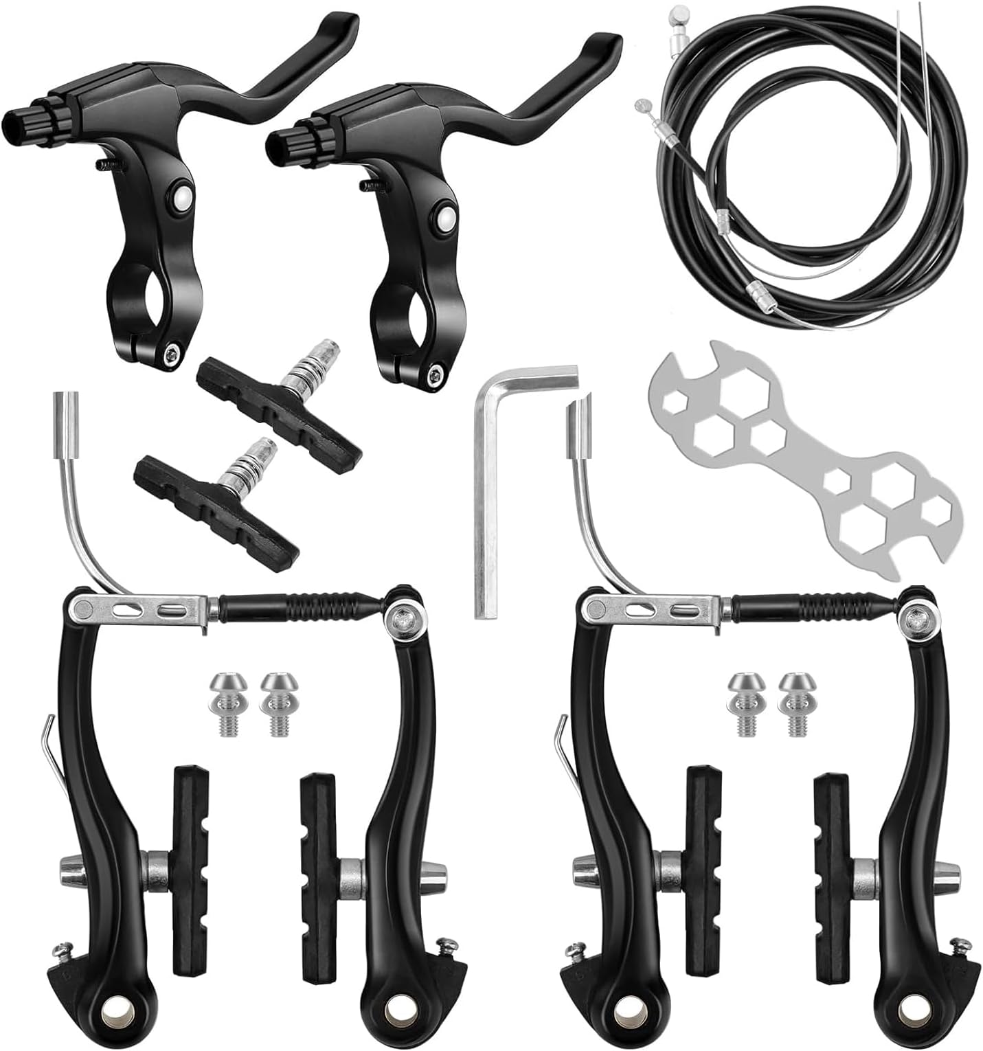 Bike Brakes Universal Complete Mountain Road V Brake Set, Black