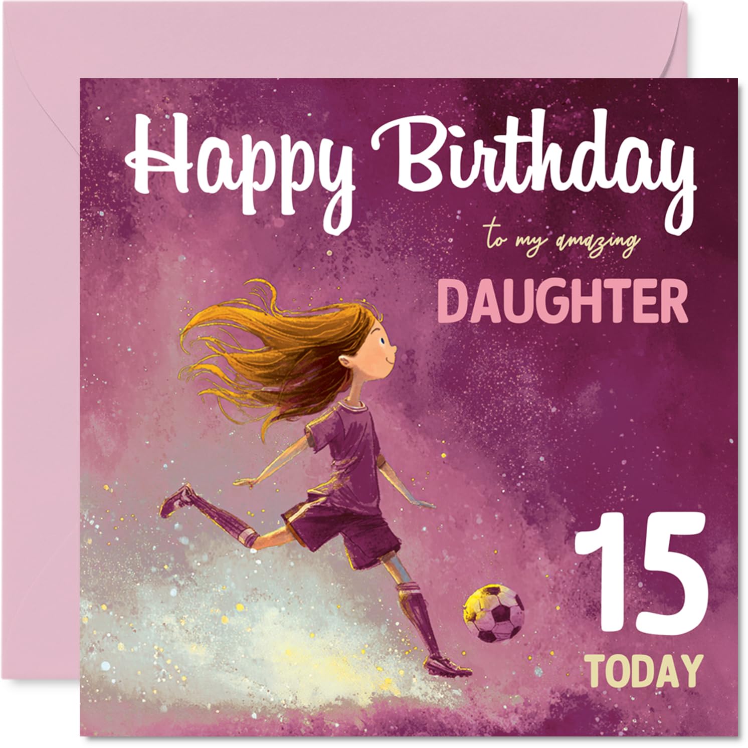 15th Birthday Cards for Daughter - Football Girl - Happy Birthday Card for 15 Year Old Girl Daughter Stepdaughter, 145mm Bday Greeting Cards