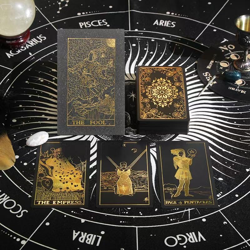 Amazon.co.jp: Rekeell 神秘的なブラックとゴールドのタロットカード