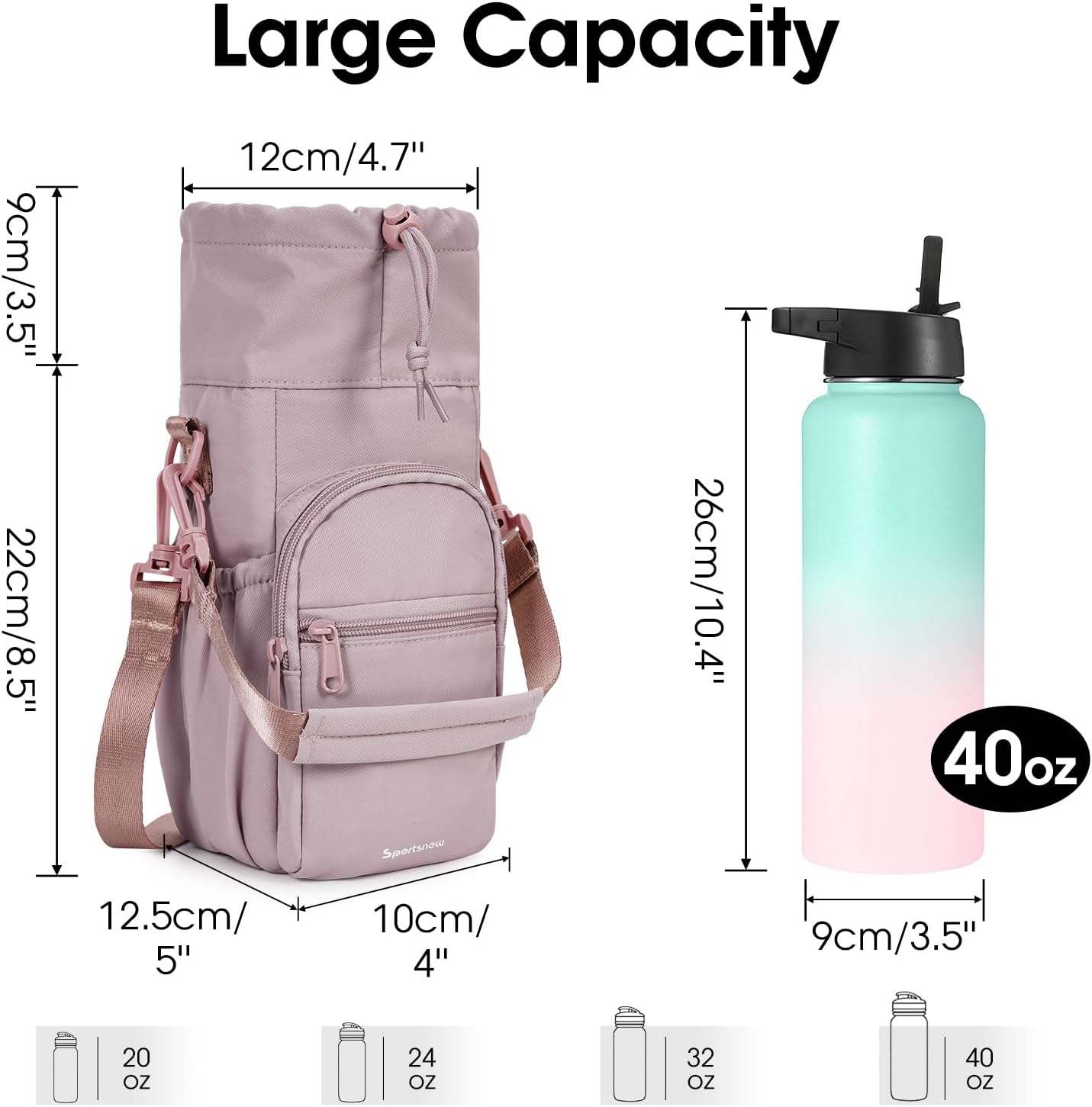 sportsnew Water Bottle Holder with Strap 32oz 40oz Insulated Water Bottle Carrier Sling Bag with Phone Pocket Crossbody - Image 3