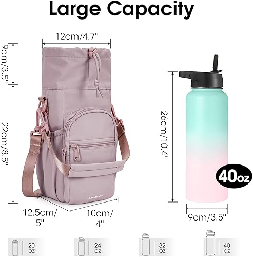 Miniatura 9 de sportsnew Soporte para botella de agua con correa de 32 onzas y 40 onzas con aislamiento para botella de agua con bolsillo para teléfono, funda para