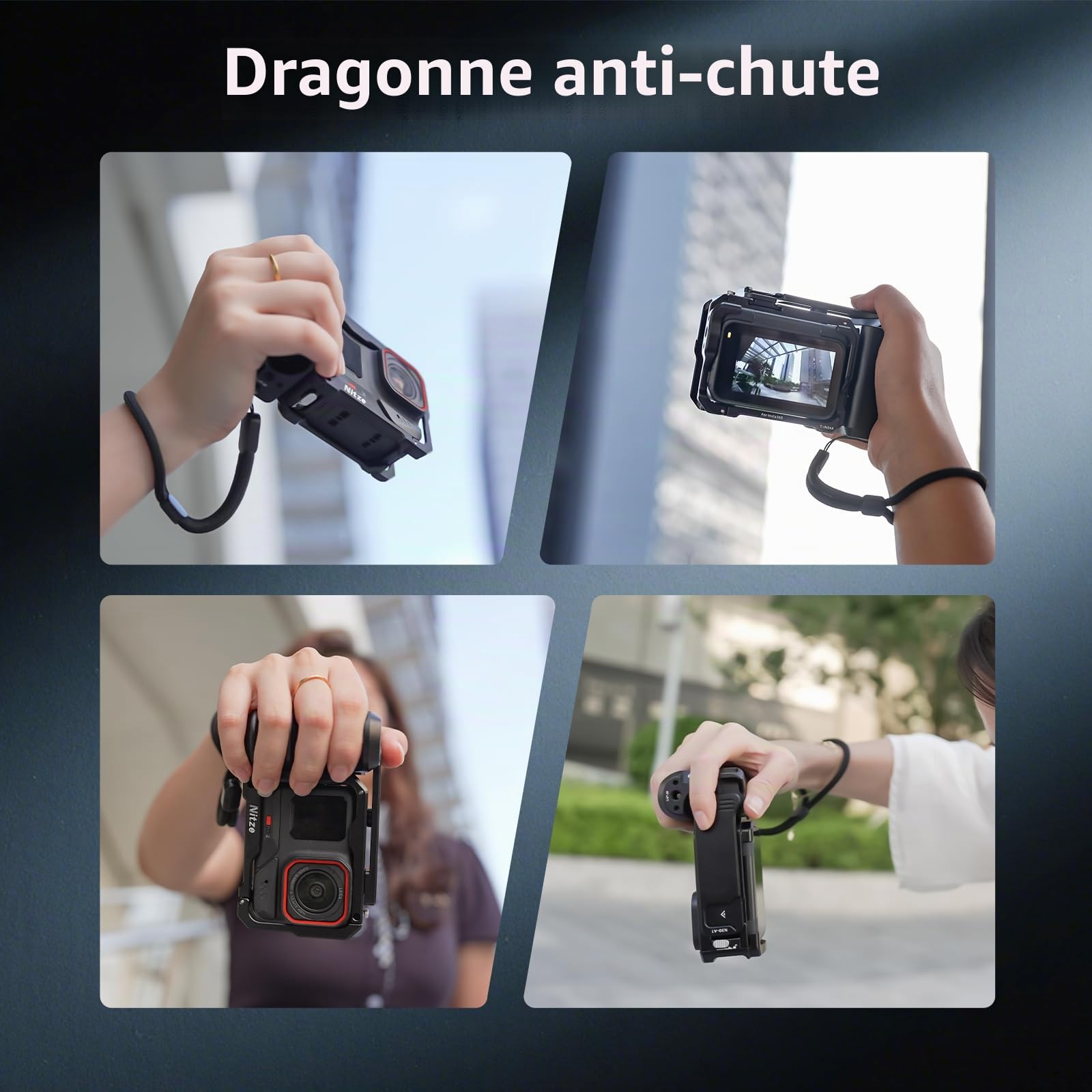 Nitze Xplorer Grip Kit pour Insta360 Ace Pro 2/Ace Pro/Ace, Kit de Poignée Xplorer avec Poignée Latérale Ergonomique, Cage Ace Pro 2, Prend en Charge la Prise de Vue Verticale et Horizontale - T-IN04B