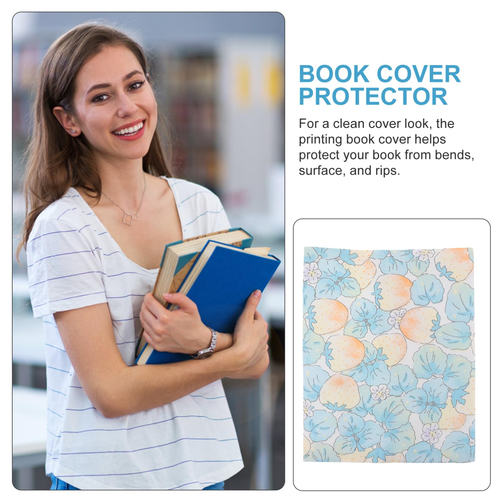 3pièces Couverture Réutilisable Pour Housse Décorative Pour Et Cahiers Lavable Pour Étudiants Motif Fraise Bleue