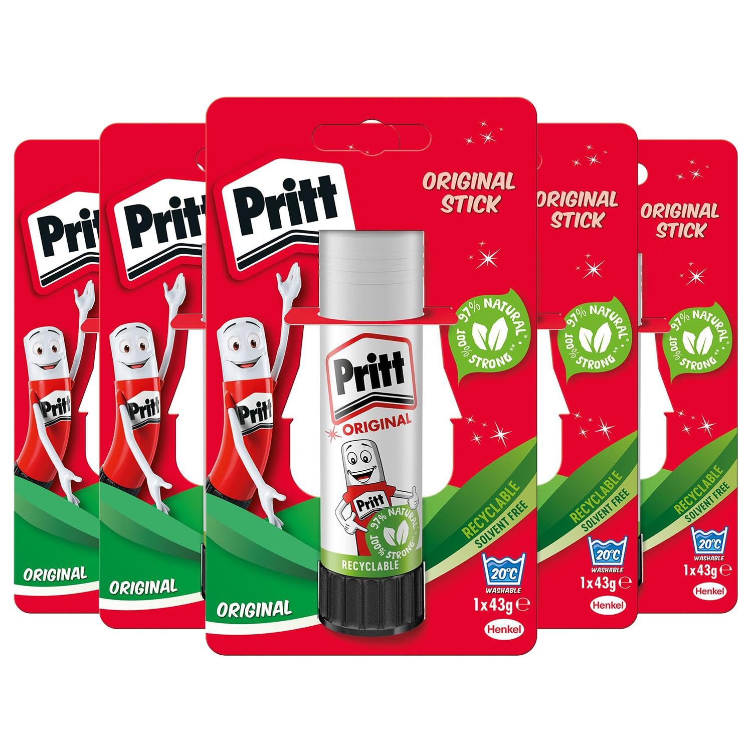 Pritt Stick Original Glue Stick for School, Crafting & Office Pack of 4-97% natural child-friendly adhesive, solvent-free, low-wrinkle formula that is strong, long-lasting and easy to wash 43g Each