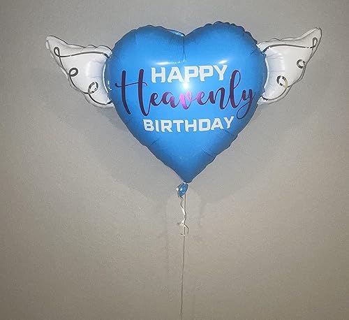 Miniatura 6 de Globos celestiales de Happy Heavenly Birthday Heart Balloons con alas de ángel | Paquete de 2 recuerdos