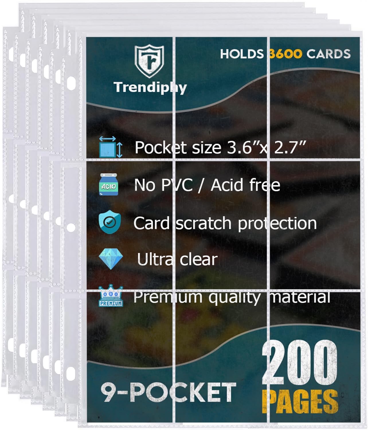 7200 Pockets Trading Card Sleeves, Premium 9 Pocket 400 Sheets, Double-Sided Durable Non-PVC Sleeves, Fits MTG, PKM, Baseball, Football, Hockey & Sports Cards - Fits 3 Ring Binder (400 Sheets)