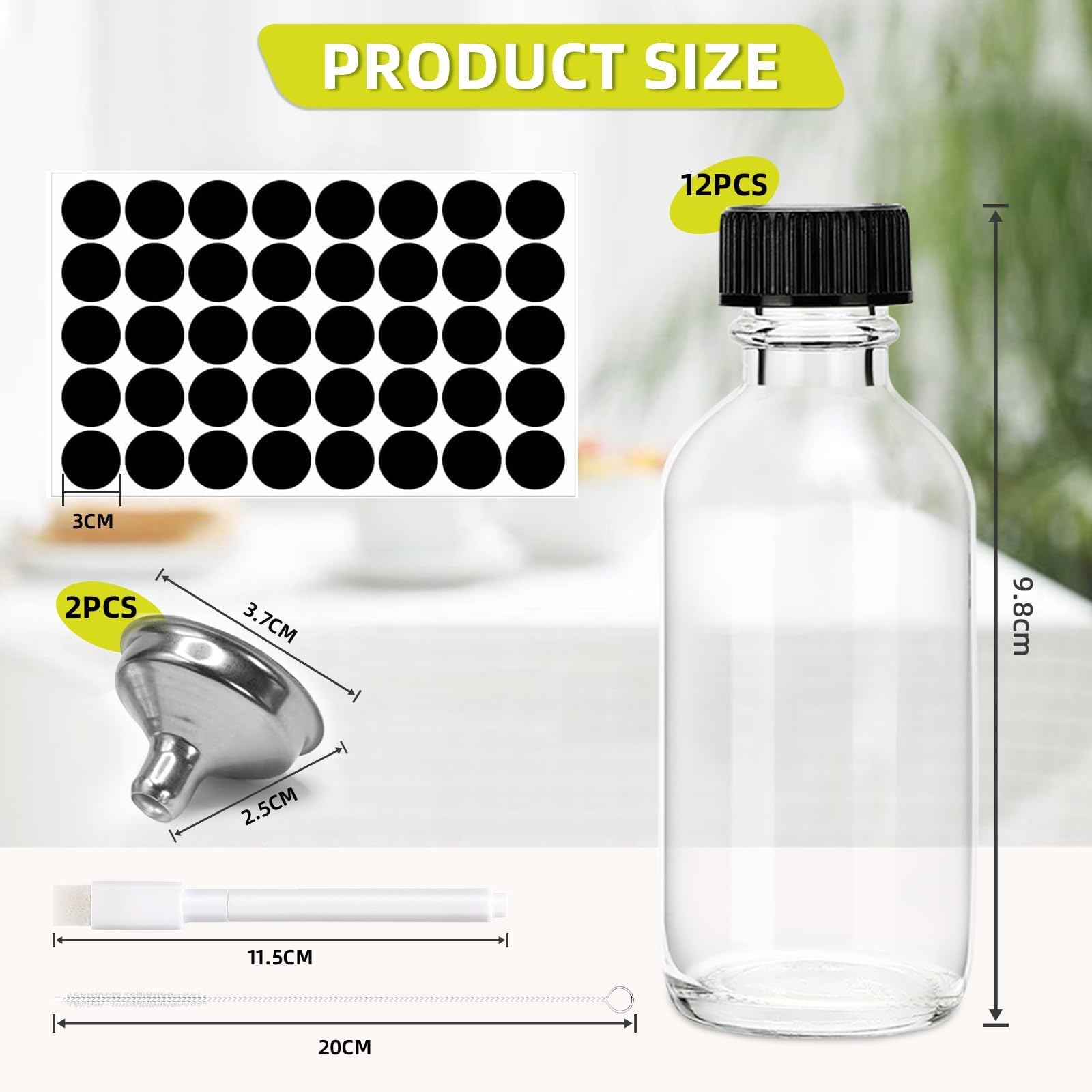 10 Bottigliette In Vetro Da 60 Ml Con Tappo Ermetico – Set Con Spazzola Ed Etichette – Per Succhi, Salse E Oli