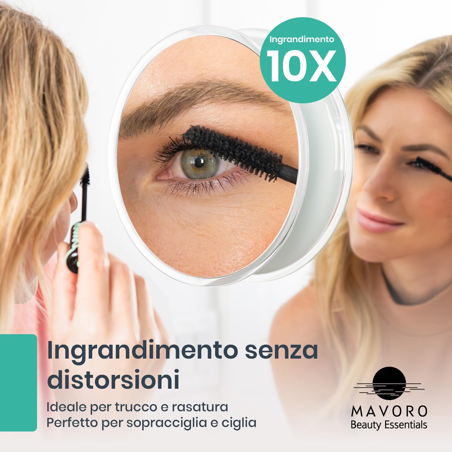 Mavoro Specchio ingranditore 23 cm con 3 ventose forti | Ingrandimento 10X | Specchio trucco & cosmetico da viaggio portatile (10X)