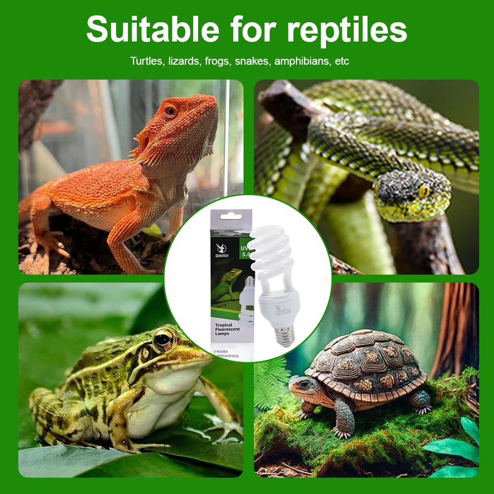 Lotvic Lampada UVB 5.0 UVA 26W, E27 UVA Lampada UVB Tartarughe, per Lucertole, Serpente, Camaleonte, Draghi Barbuti (26W 5.0 UVB)