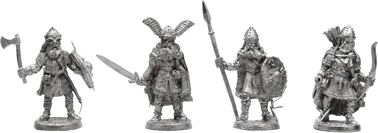 IRON WIND METALS 4 Piece Viking Raiders Set - 100% Lead-Free Pewter - Classic Fantasy Miniatures for 28mm Table Top Games - Made in USA - RAL Partha Miniatures