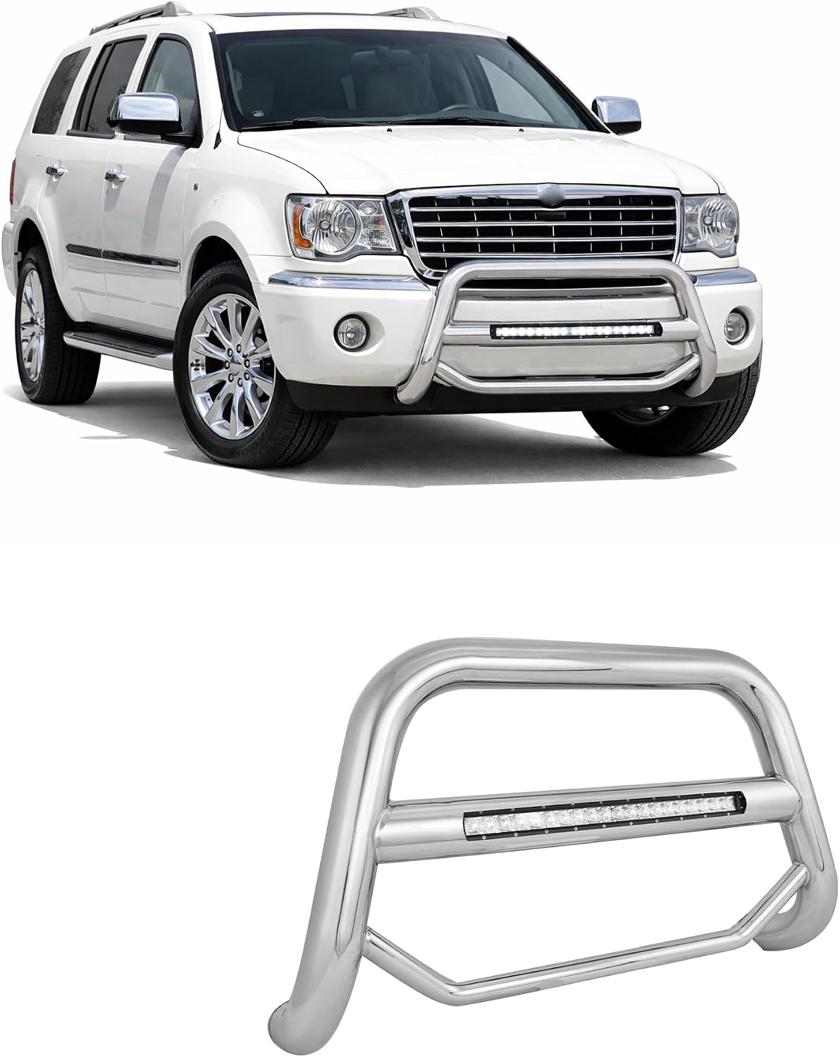Black Horse MAX Beacon Bull Bar No Skid Plate Stainless Steel Compatible with 2007-2009 Chrysler Aspen|2004-2009 Dodge Durango-MAB-DODUS