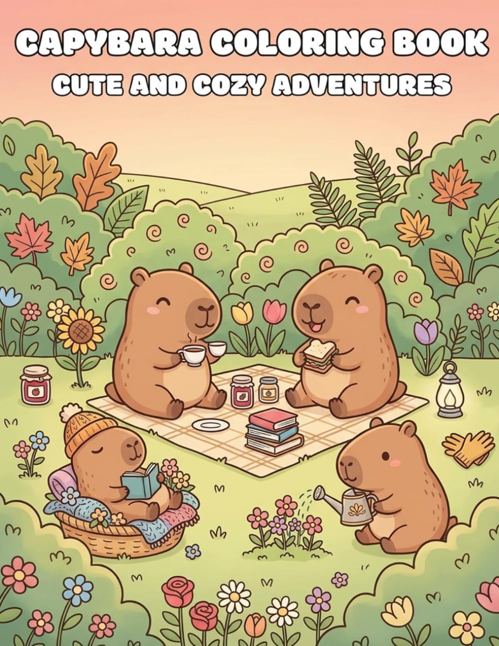 Capybara Coloring Book: Cute and Cozy Adventures: A Whimsical Garden Escape | Simple, Relaxing Illustrations of Happy Capybaras, Peaceful Picnics, and Sunny Nature Scenes for All Ages
