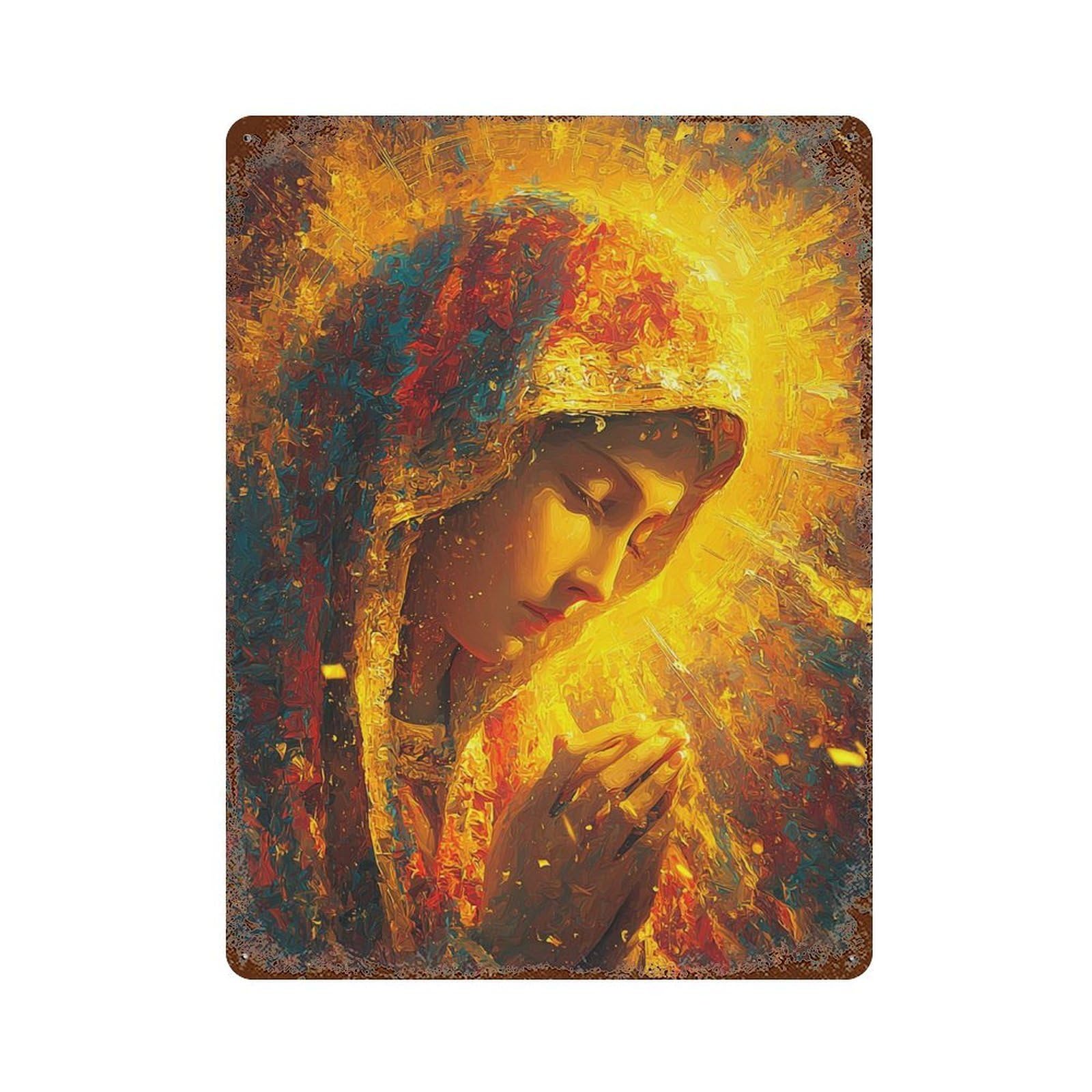 Golden Halo Woman Painting Distressed Metal Wall Sign 15.7"x11.8", Rustic Home Decor for Living Room, Hallway And Home Decor