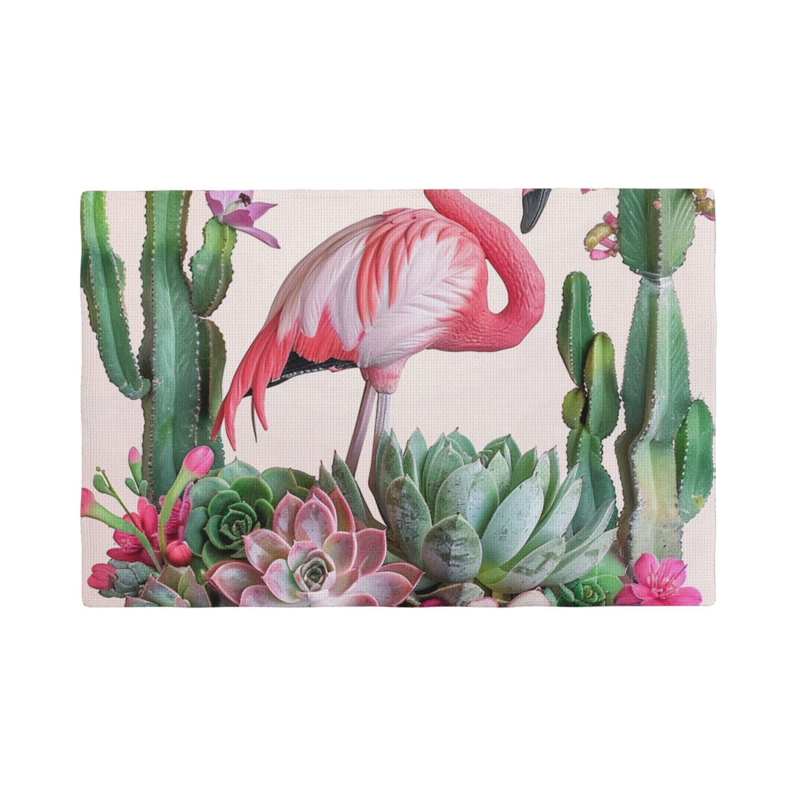 Flamingo Succulent Plants Print Placemats Set, Heat Resistant Washable Placemat 12x18in Table Mats for Party Kitchen Dining Table Decoration Indoor Outdoor, Four Pieces
