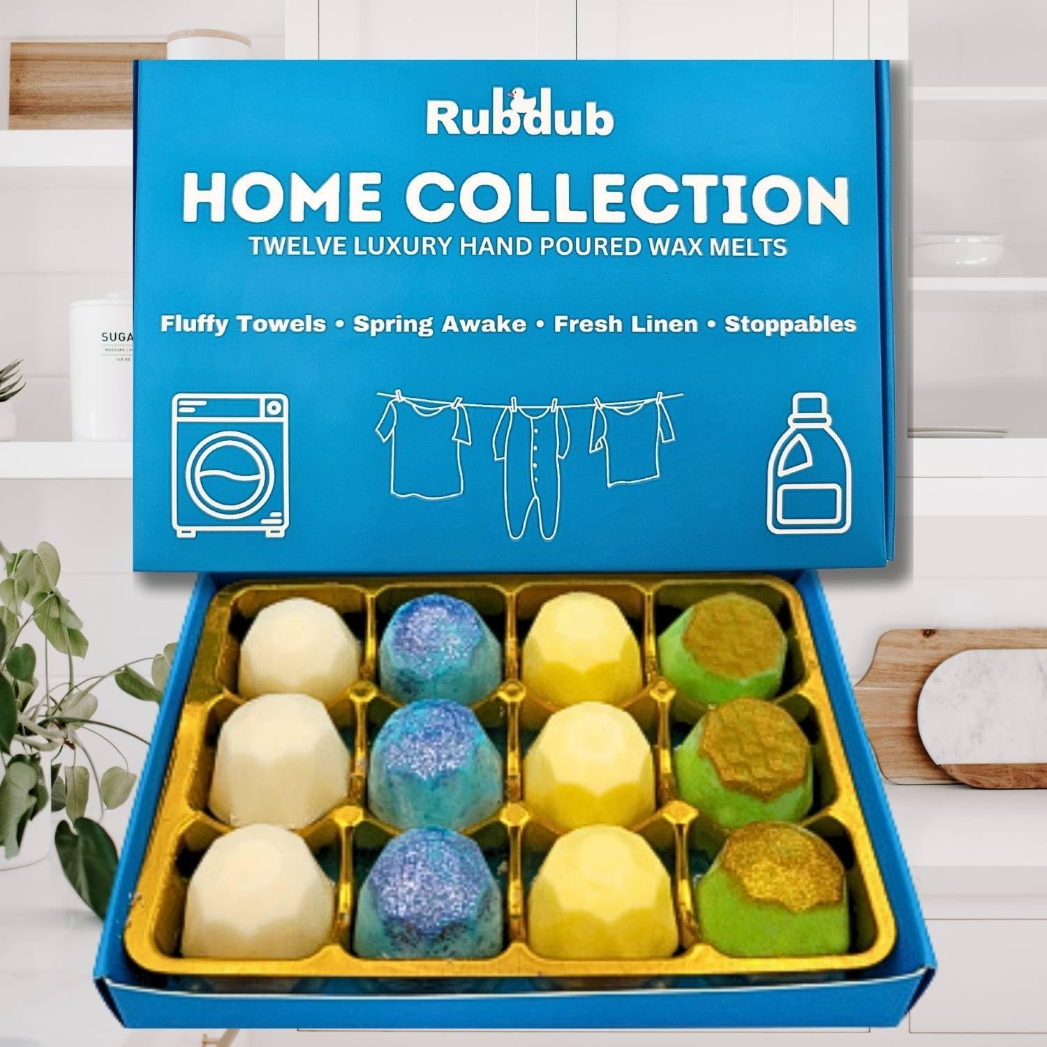 Home Collection Luxury Laundry Wax Melt Box | Strong Scented Soy Wax Melts Gift Set | Fluffy Towels, Fresh Stoppables, Fresh Linen, Spring Awake Scents | Handmade in the UK | Vegan & Cruelty-Free