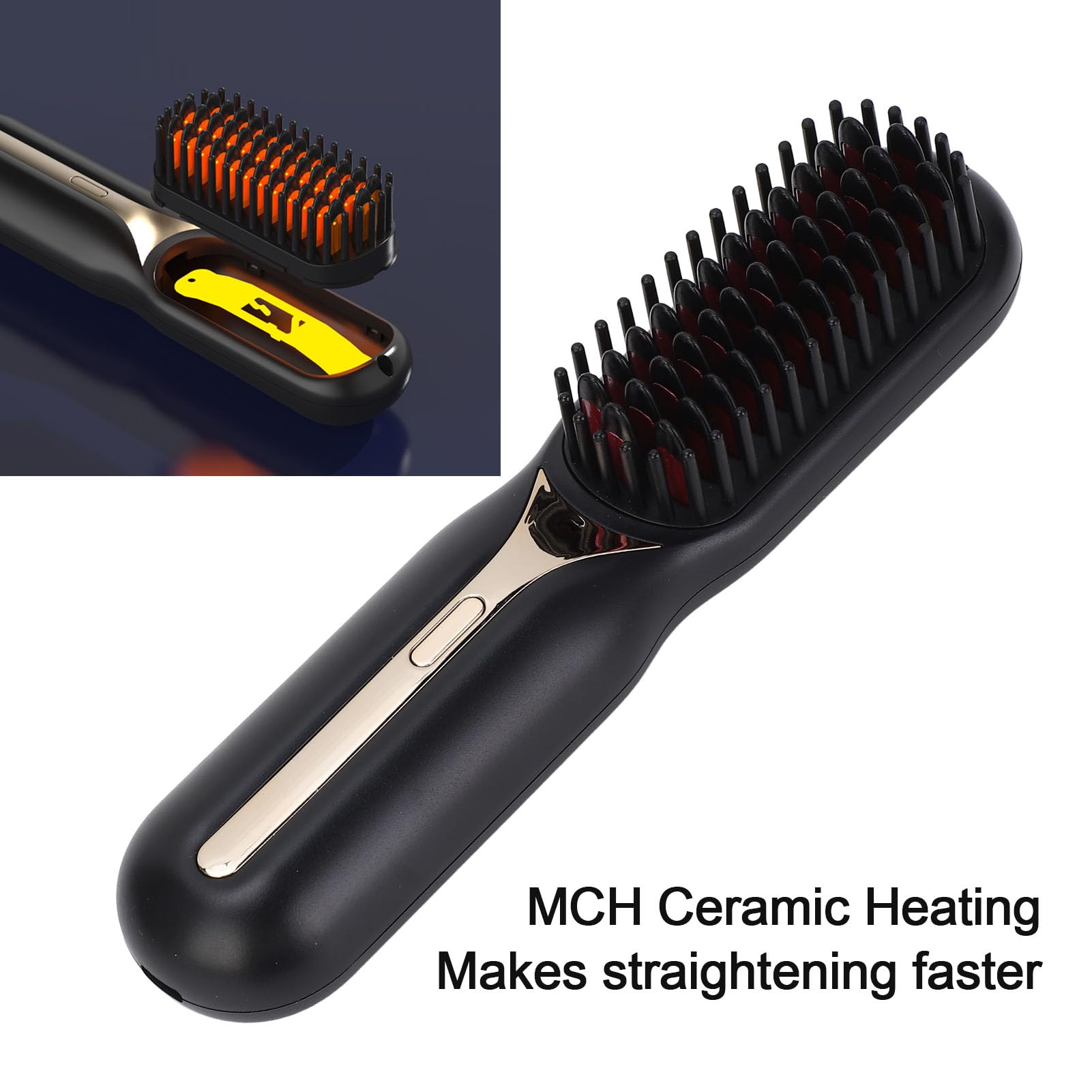 Hair Straightener Brush, Rechargeable Portable Hair Straightener Comb Ionic Straightening Brush, Both Straightening and Curling for Home, Travel, Hotel (Black)