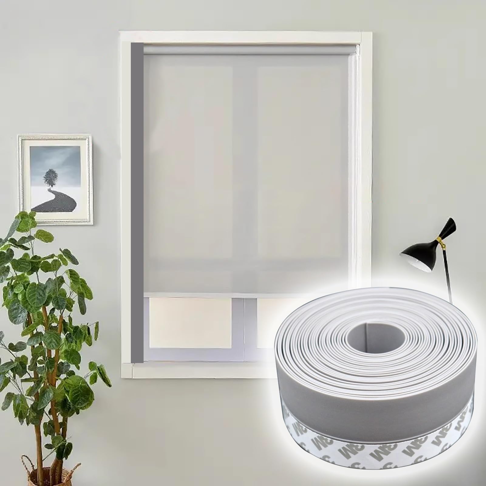 Self Adhesive Light Blocking Strips, Flexible Silicone Window Light Blocker, 4.5cm Widen Side Blackout Blocker Tapes for the Gap of Roller Shade(Gray)