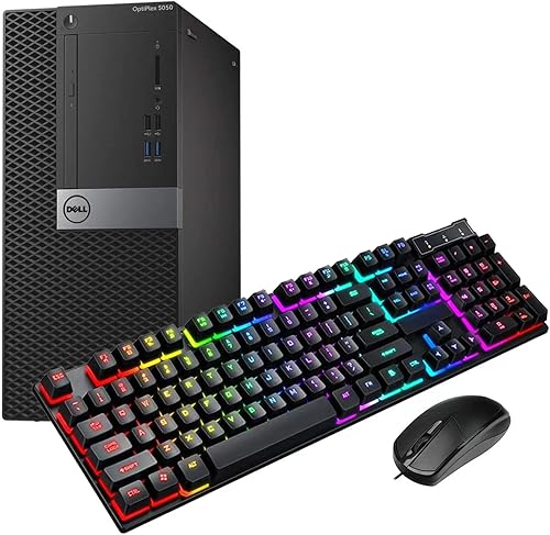 Dell OptiPlex 5050 Mini Tower - Computadora de escritorio (con teclado RGB), Intel i5-7500 3.8GHz, 16GB DDR4, 512GB SSD, WiFi, Bluetooth, PC