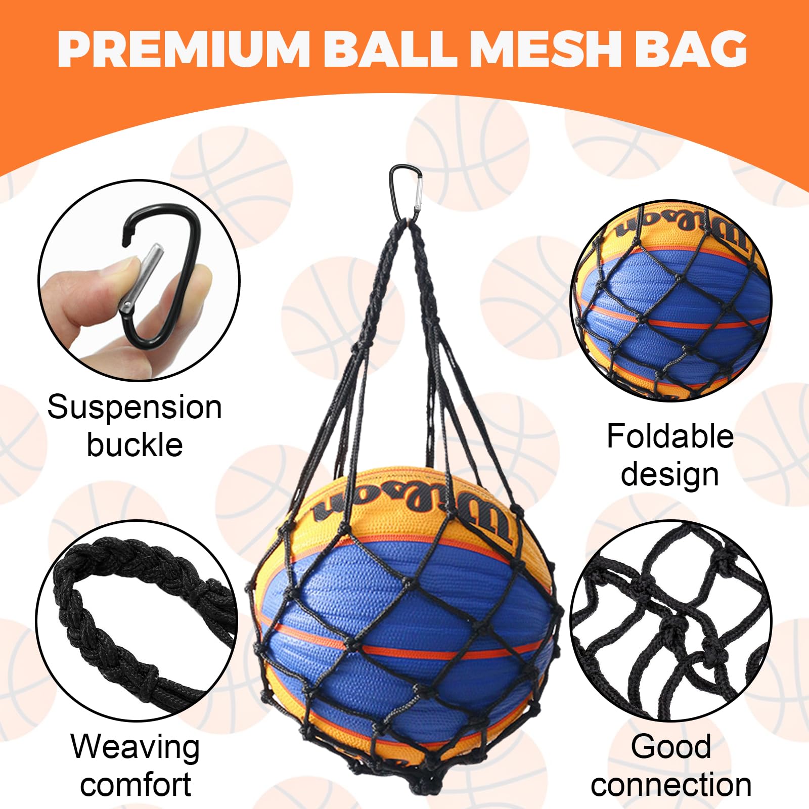 Zaino Rete Per Pallacanestro - Borsa A Rete Con Moschettone, Leggera, Per Basket, Calcio, Pallavolo - Foto 5