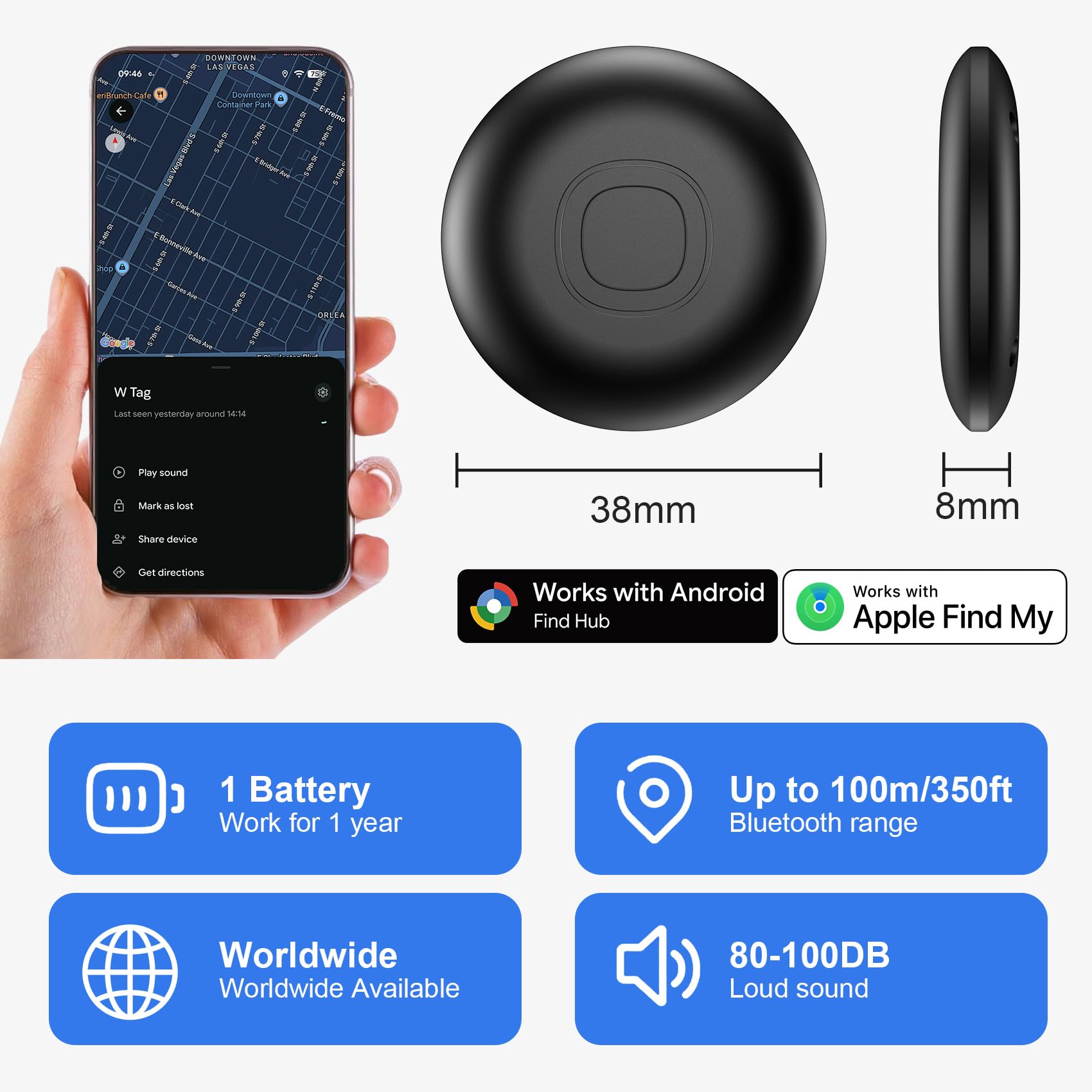 Traceur GPS pour véhicules, 2 Pack Air Tracker Android et iOS, Tracker de Voiture Magnétique étanche Smart Air Traceur GPS Localisateur D’Objets Bluetooth Tracker GPS pour Valises
