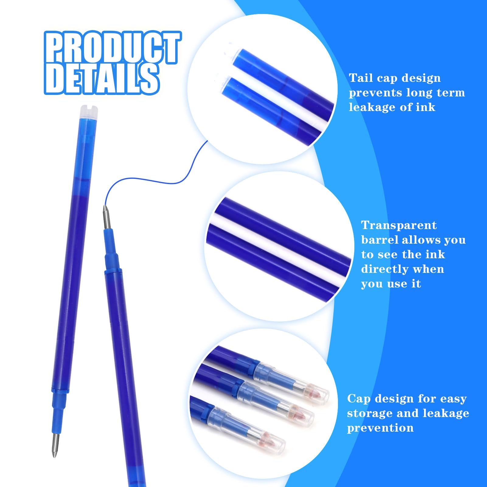 12 Pack Blue Erasable Pen Refills Compatible with Pilot Frixion and Most Rollerball Friction Pens Blue Ink 0.5 mm Stainless Steel Tip Smooth Durable Writing Experience for Students Professionals - Image 3