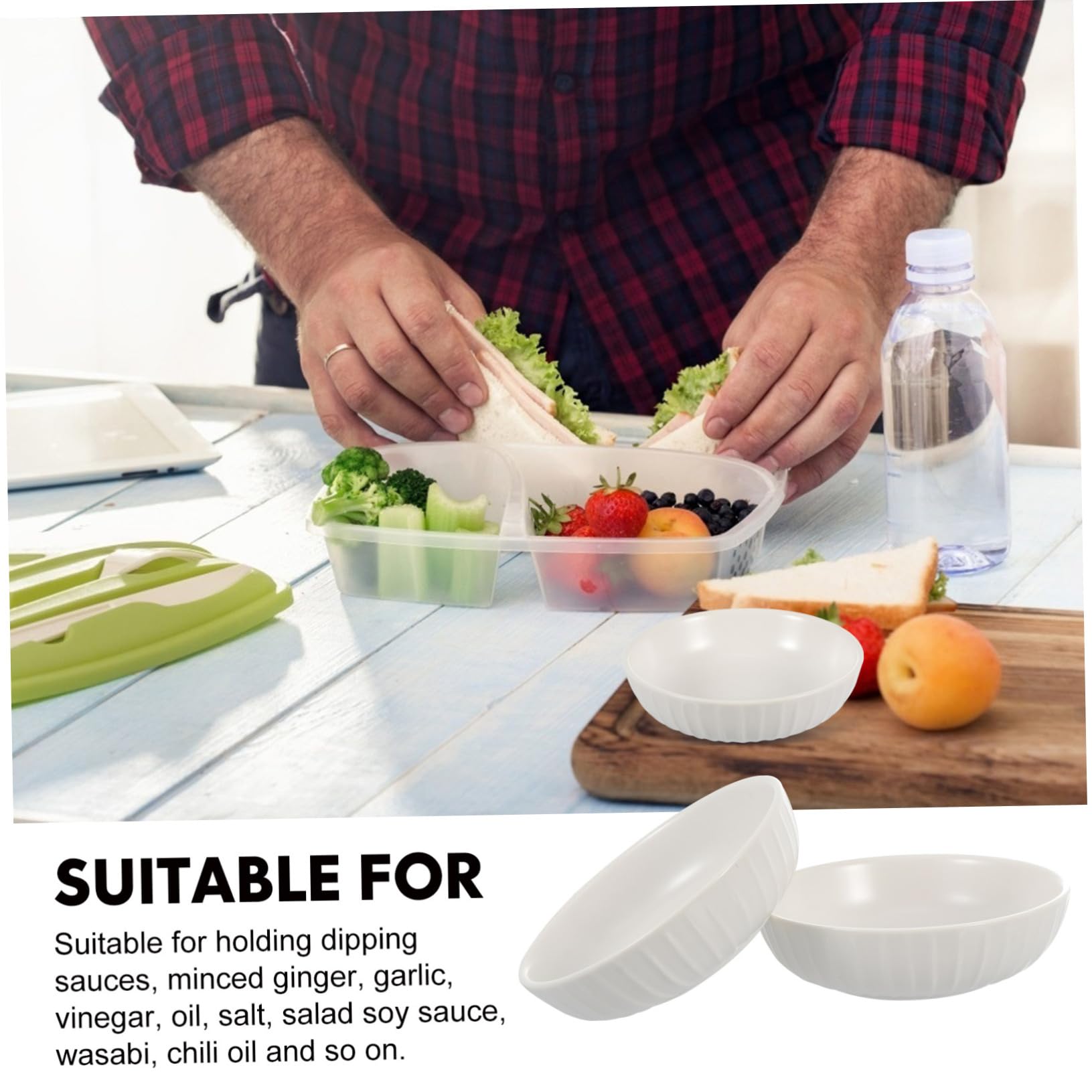 Cabilock Elegant Ceramic Dishes 2pc Sauce Dipping Plates Stripe Motif for Side Dishes Snacks