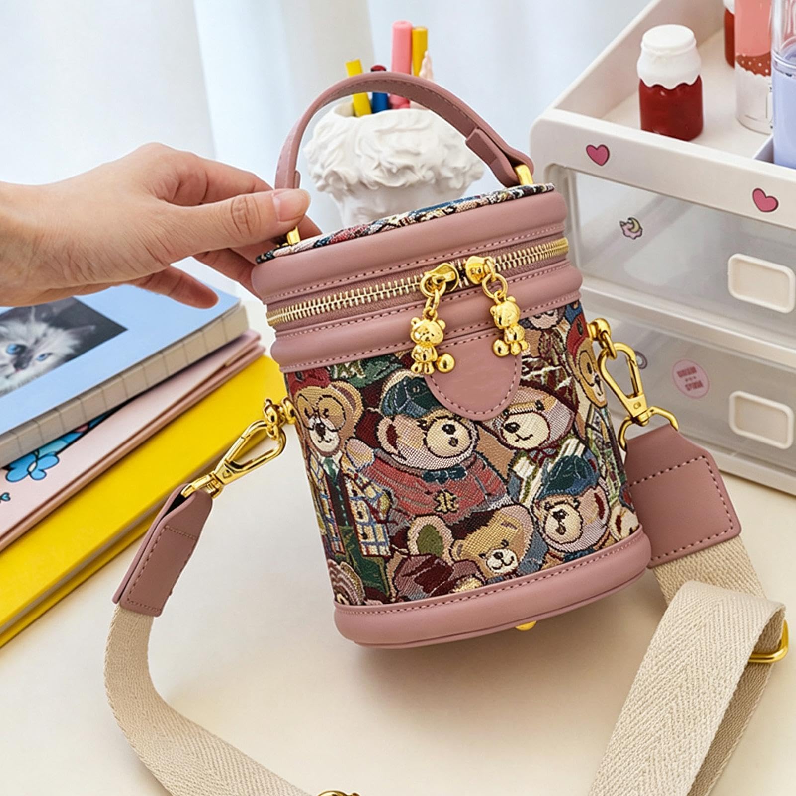 Generisch Bolso de hombro para mujer, piel sintética, diseño retro