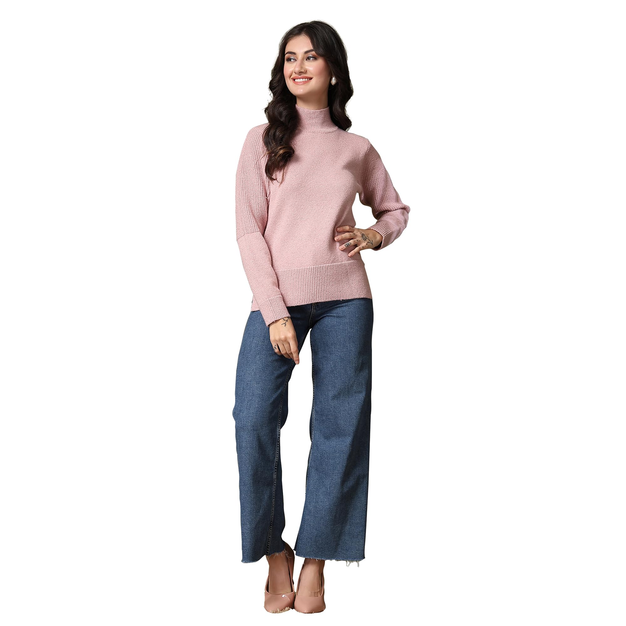 thirty threads Women Mock Neck Ribbed Pullover Pink_T5W 25223-picture-41