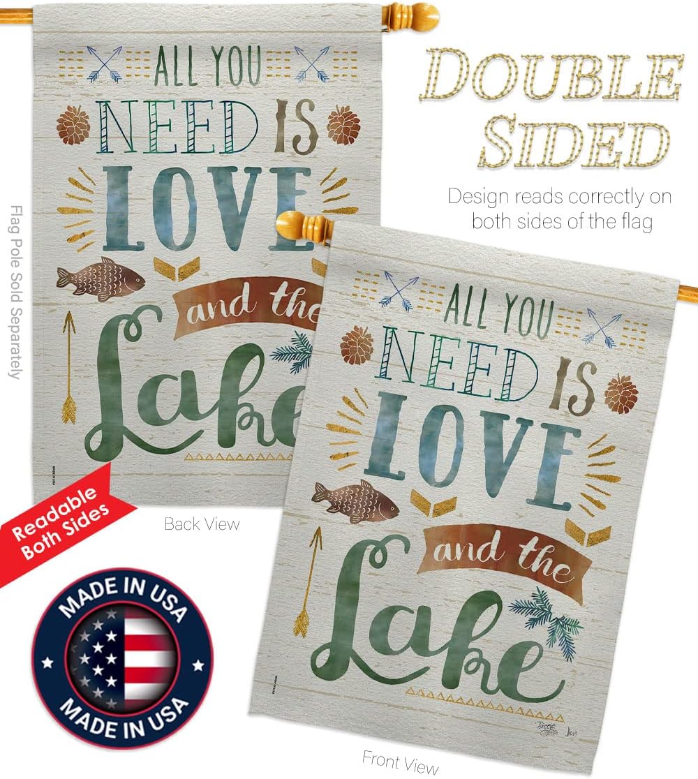Breeze Decor OU-H-109050-IP All You Need is Love and Lake Nature Everyday Outdoor Impressions Decorative Vertical House Flag, 28"x 40", Multicolor