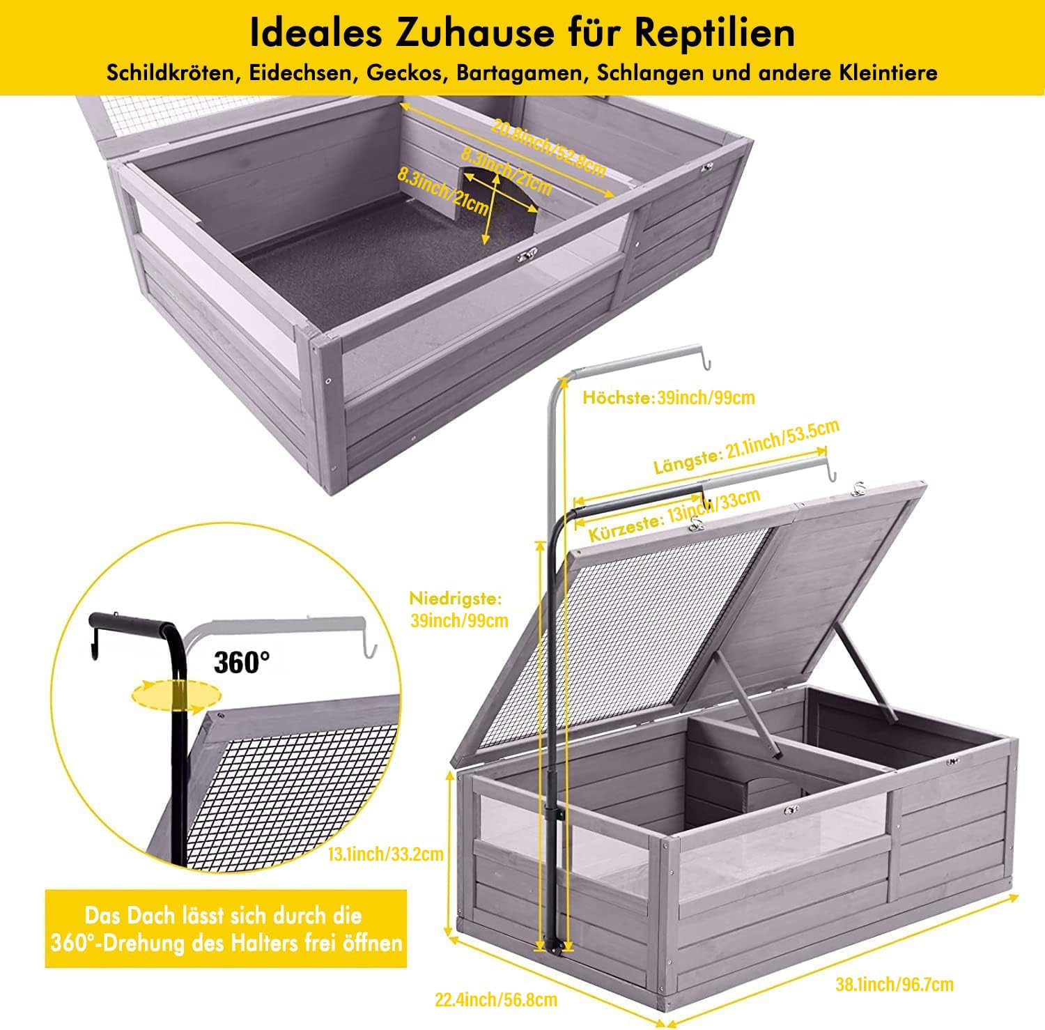 Hölzernes Schildkrötenhaus Großer Schildkröten - Lebensraum, Indoor Schildkrötengehege für Kleintiere, Terrarium für Reptilien und Amphibien Outdoor Reptilienkäfig - Sicherheit Schutz Wind und Regen…