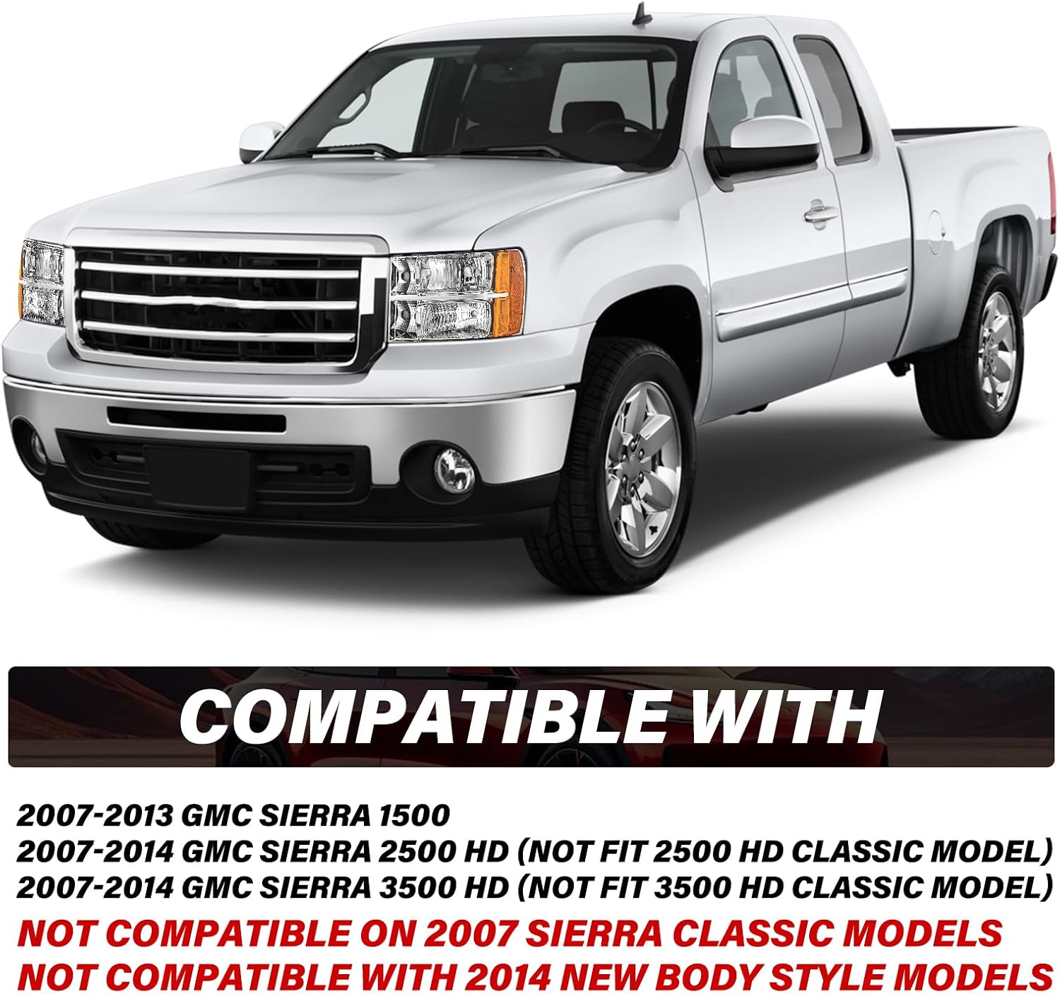 Bingbingmotor BRYGHT Fits for 2007-2013 GMC Sierra 1500/07-14 GMC Sierra 2500HD 3500HD Headlight Assembly NO FOGGING Front Headlamp Replacement OE Style Left Driver Side LH Chrome Housing