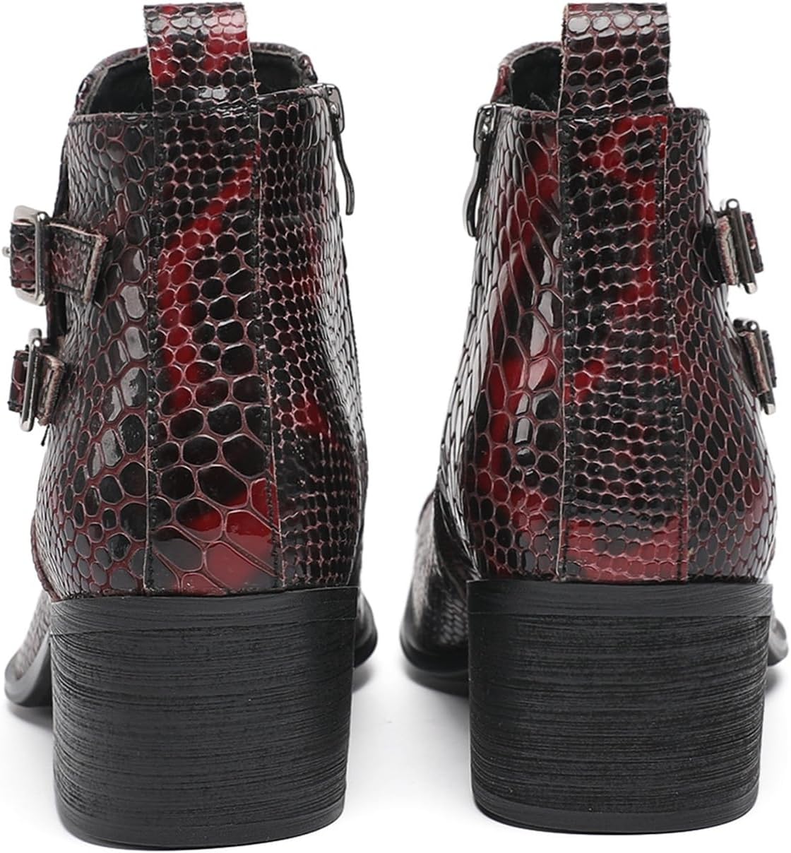 [Taopagii] パンク系 ショットブーツ ザード型押し リベット バックル ビジュアル系 本革 モード メンズ ハイヒールブー