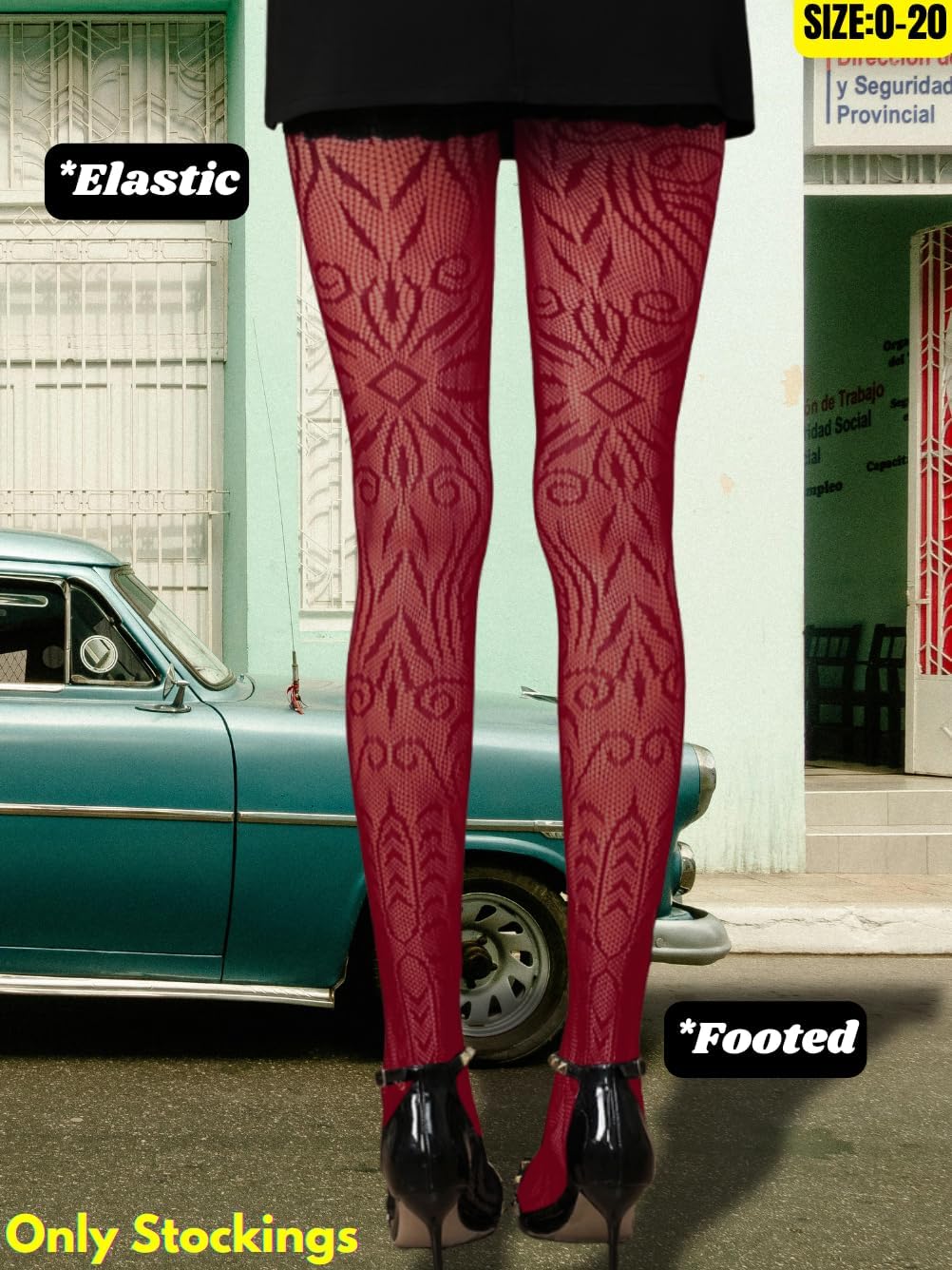 Lace Tights With Designs,Patterned Fishnet Stockings For Women,Goth Outfits Costume Concert Rave - Image 3