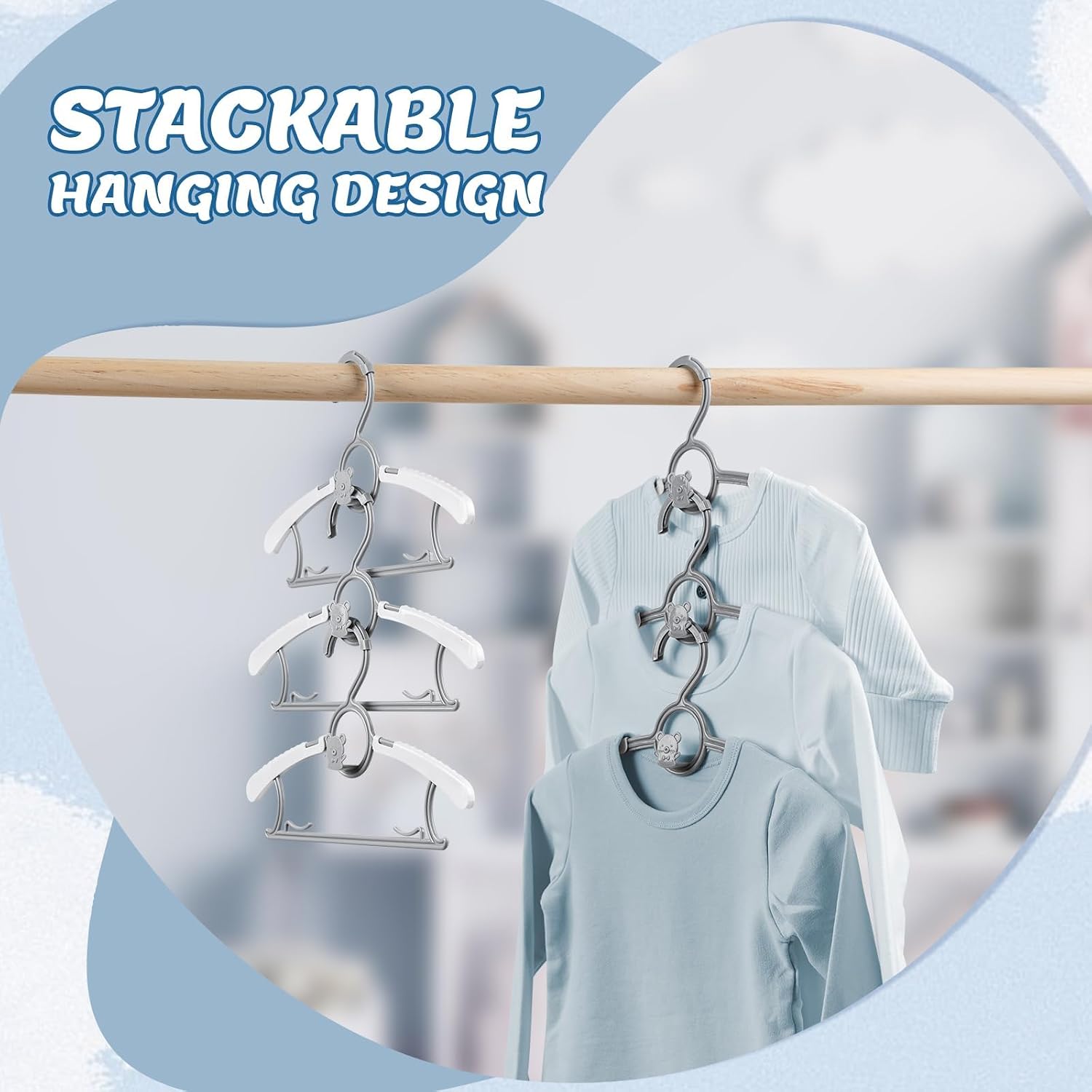 100 Pack Baby Hangers, 11"-14" Extendable and Stackable Kids Hangers, 45g Ultra-Thick Space Saving Non-Slip Plastic Hanger for Infant, Toddler and Nursery Closet