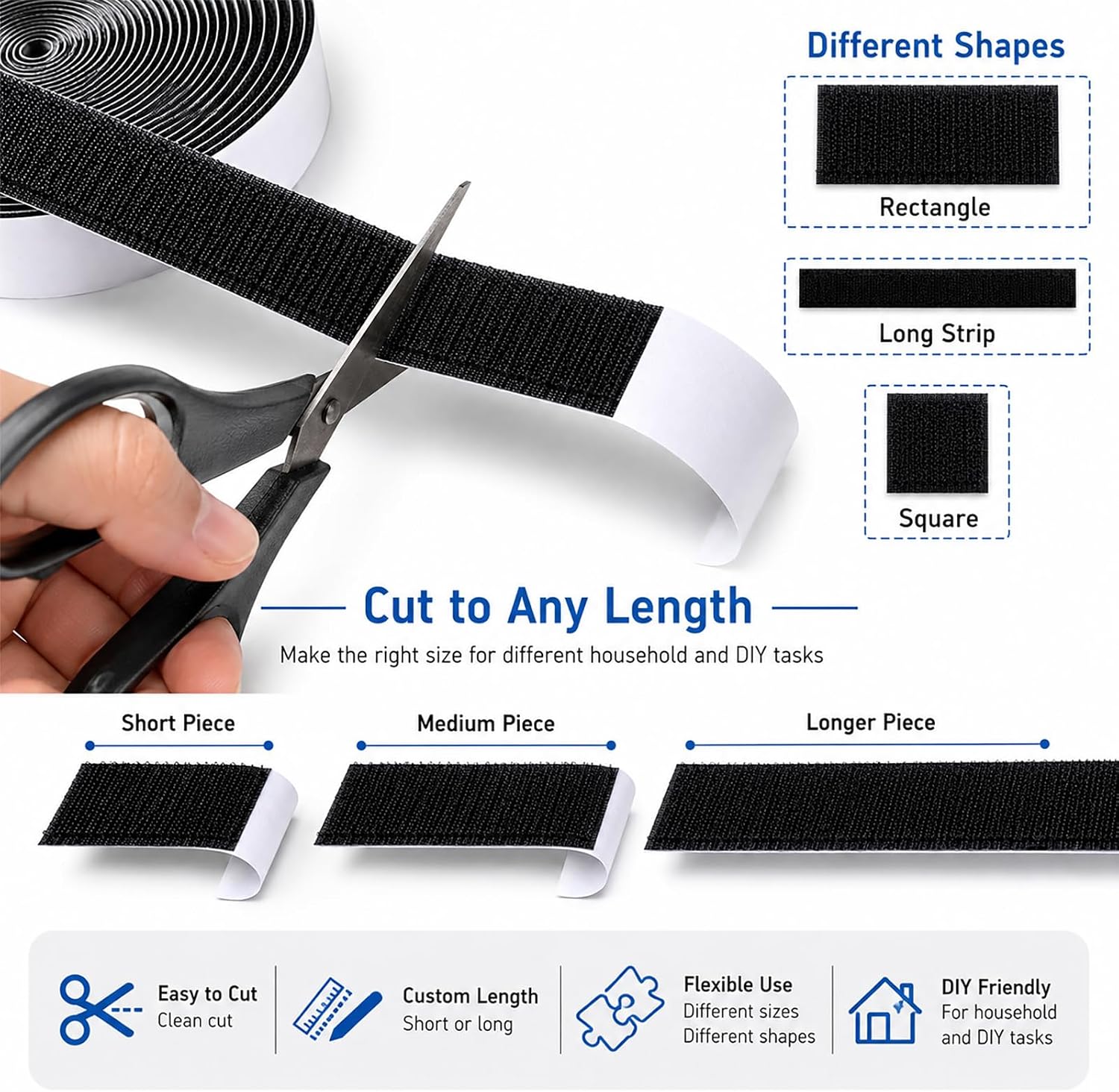 2 Inch Wide Heavy Duty Hook and Loop Tape Roll 16.4 Ft, Self Adhesive Strips with Strong Sticky Back, Removable Fastener for Wall Mounting, Home Organization, Car, No Residue image 4