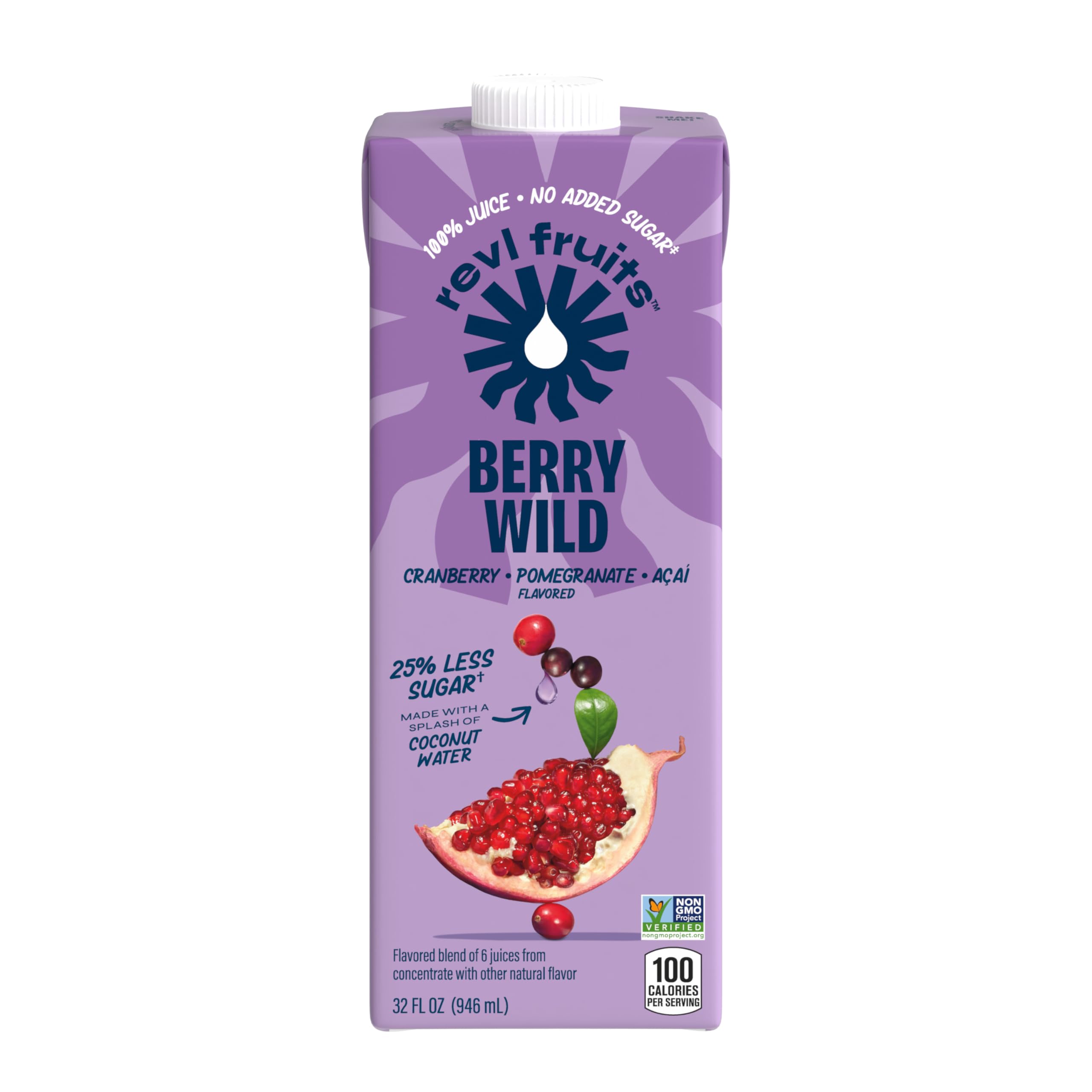 100% Juice, No Added Sugar, Cranberry Pomegranate Açai, Berry Wild, 32 fl oz. Carton