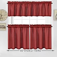 Vista 2 de NANAN Tier Curtains for Kitchen 24 Inch, Waffle Weave Textured Tailored Short Curtains for Bathroom Waterproof Window Covering Kitchen Cafe Curtains