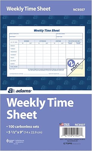 Miniatura 2 de Adams Hoja de tiempo, 9 x 5.5 pulgadas, formato semanal, 2 partes, sin carbono, paquete de 100, blanco, canario (NC9507)