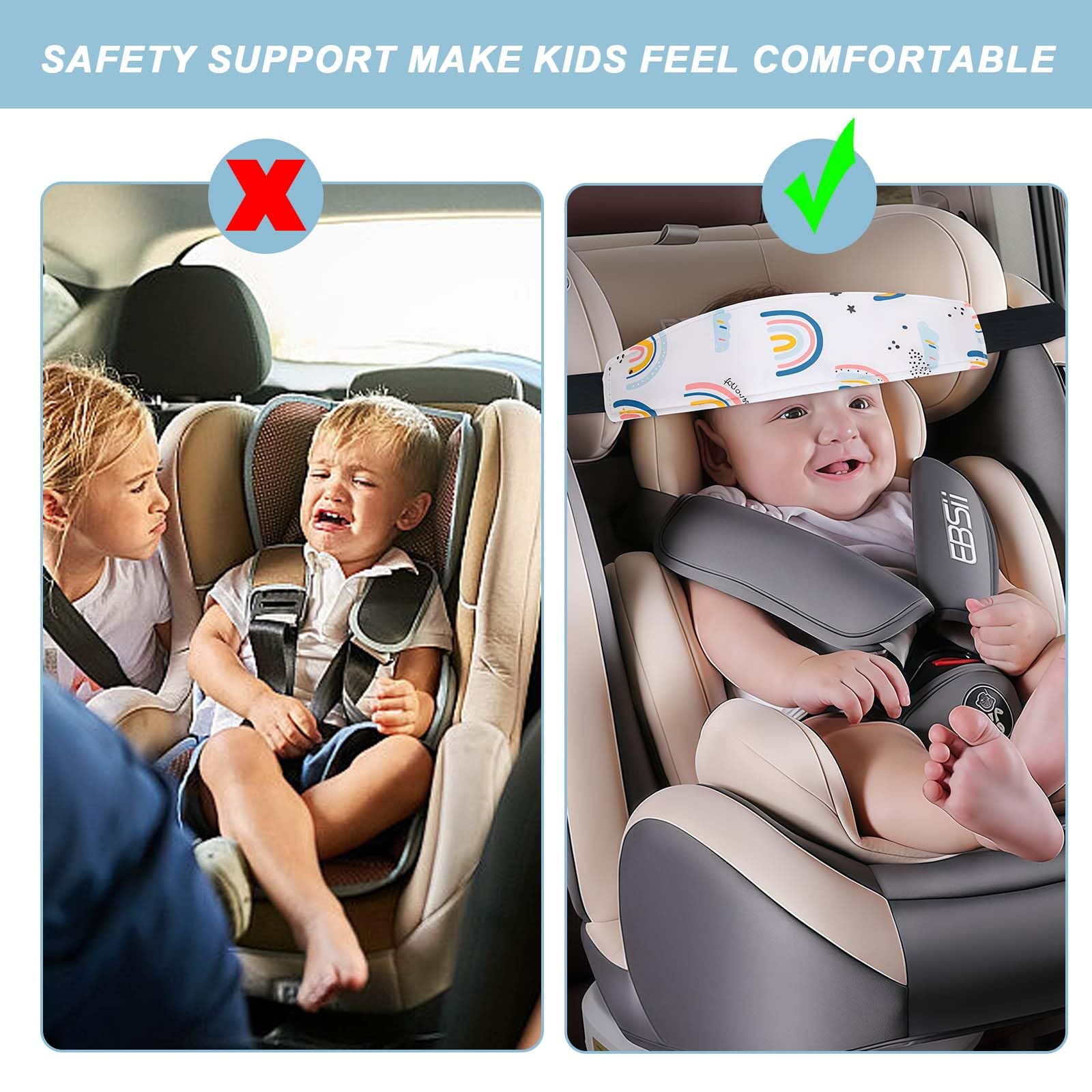 3 Poggiatesta per auto per bambini in cotone, accessori per seggiolino per bambini, fascia per la testa, regolabile, supporto per la testa per auto e passeggino