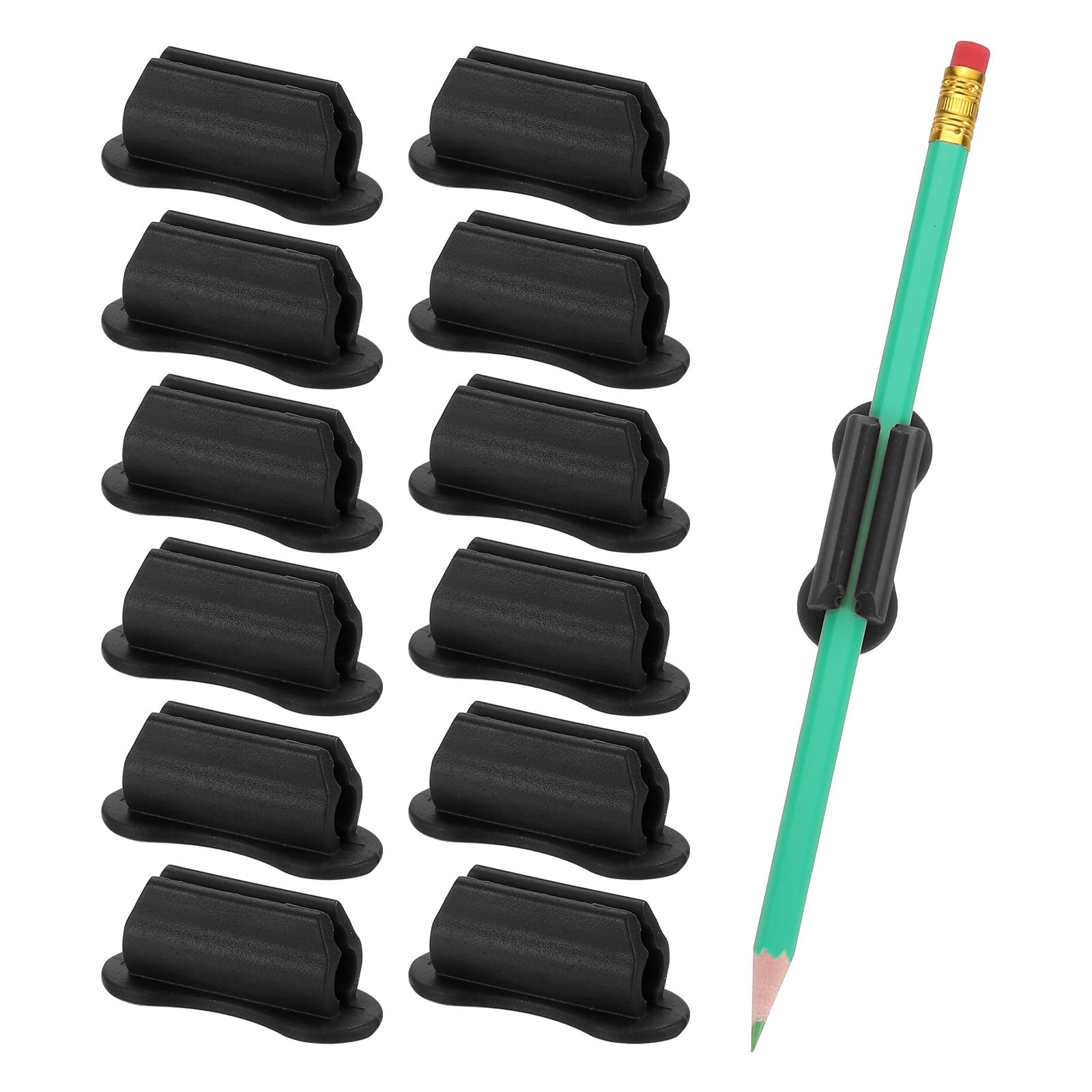 PATIKIL 12 Pcs Adhesive Pencil Holders for Desk, Universal Pencil Clip Silicone Pen Holder Office Desk Pen Organizer for Wall Clipboard Teacher Supplies, Black