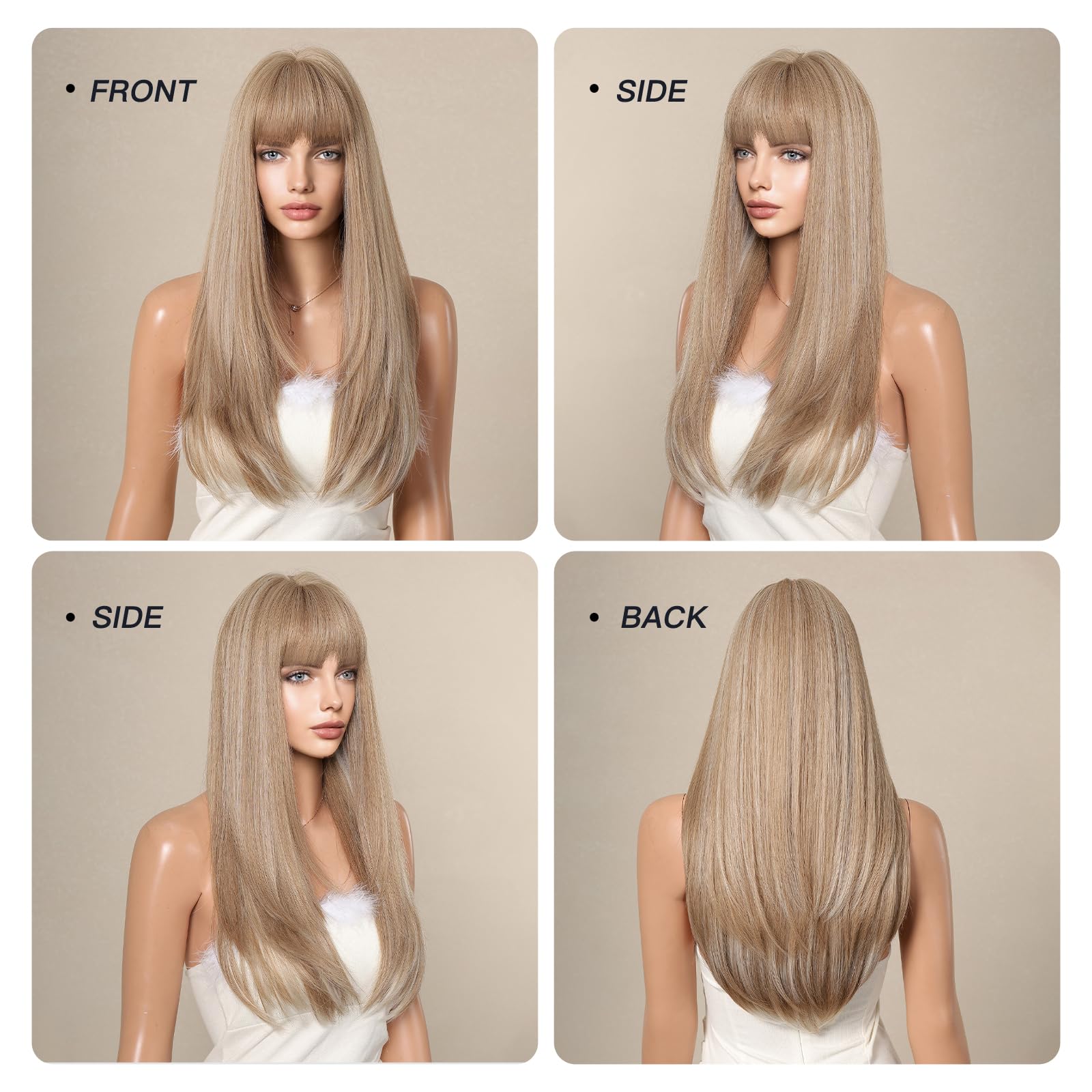 Long Straight Layered Wig with Bangs, Heat Resistant Glueless Design Amazon.com : 7JHH WIGS 34inch Surper Long Straight Natural  main image 4