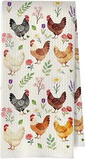 Farmhouse Rooster Kitchen Towels - Rooster Kitchen Decor, Chicken Decorative Waffle Dish Towels, Chicken Gifts Hand Towel, Farm House Tea Towel, 16×24 Inches