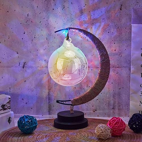 Miniatura 10 de Luz nocturna en forma de luna, bola de cristal, luna y hierro, decoración de noche, luz de noche, lámpara de escritorio con lámpara LED de alambre